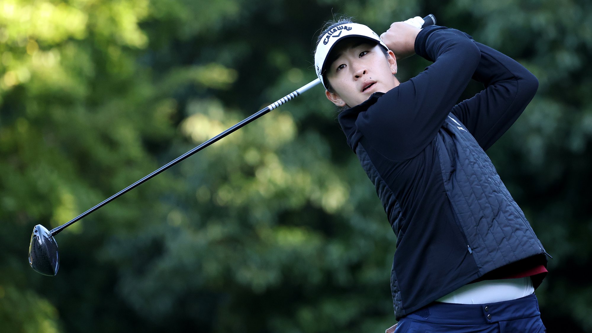 Andrea Lee of the United States plays a shot from the second tee during the first round of the BMW Ladies Championship 2026 at Pine Beach Golf Links on October 22, 2026 in Haenam, South Korea.