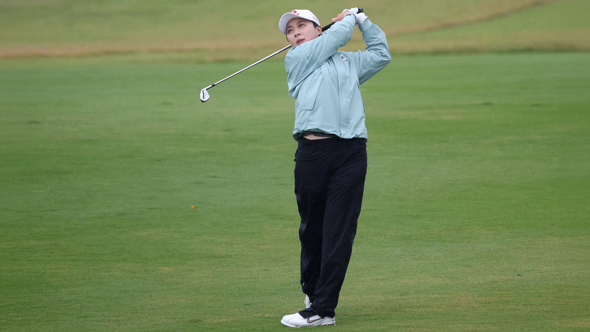 Hyo Joo Kim of South Korea plays a second shot from the 18th fairway during the third round of the BMW Ladies Championship 2026 at Pine Beach Golf Links on October 24, 2026 in Haenam, South Korea.