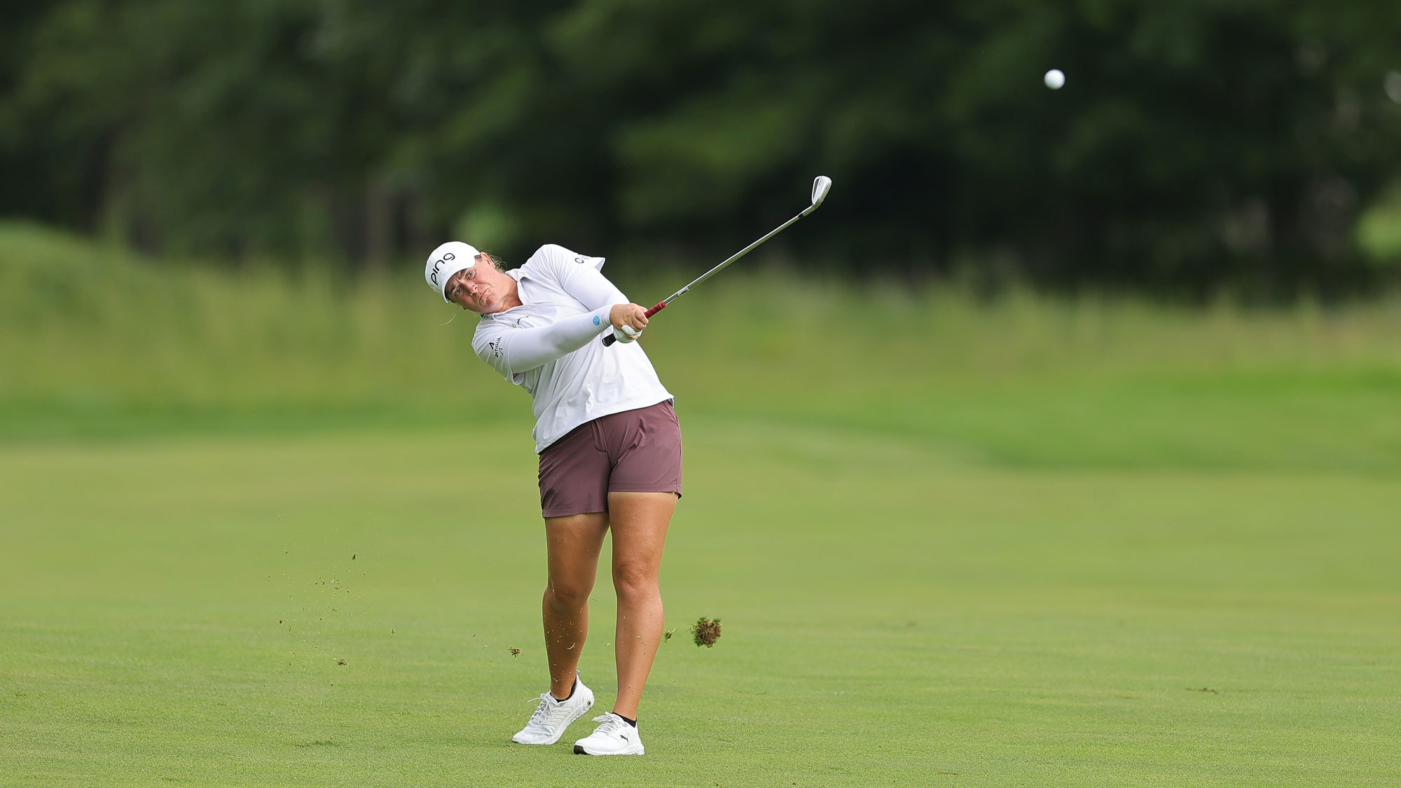 Lauren Coughlin of the United States plays her shot on the sixth hole during the second round of the FM Championship 2026 at TPC Boston on August 28, 2026 in Norton, Massachusetts.