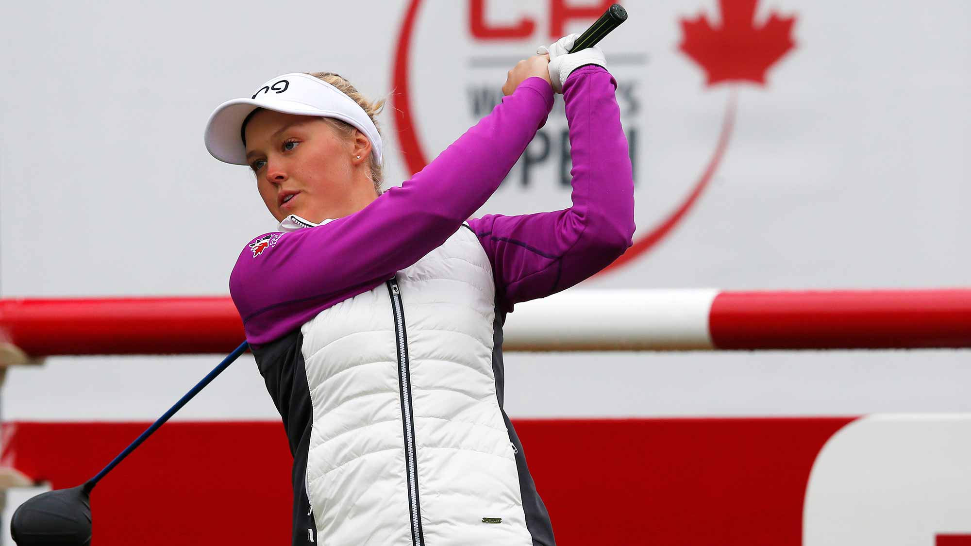 Brooke Henderson of Canada warms up before starting her final round of the Canadian Pacific Women's Open at Priddis Greens Golf and Country Club 