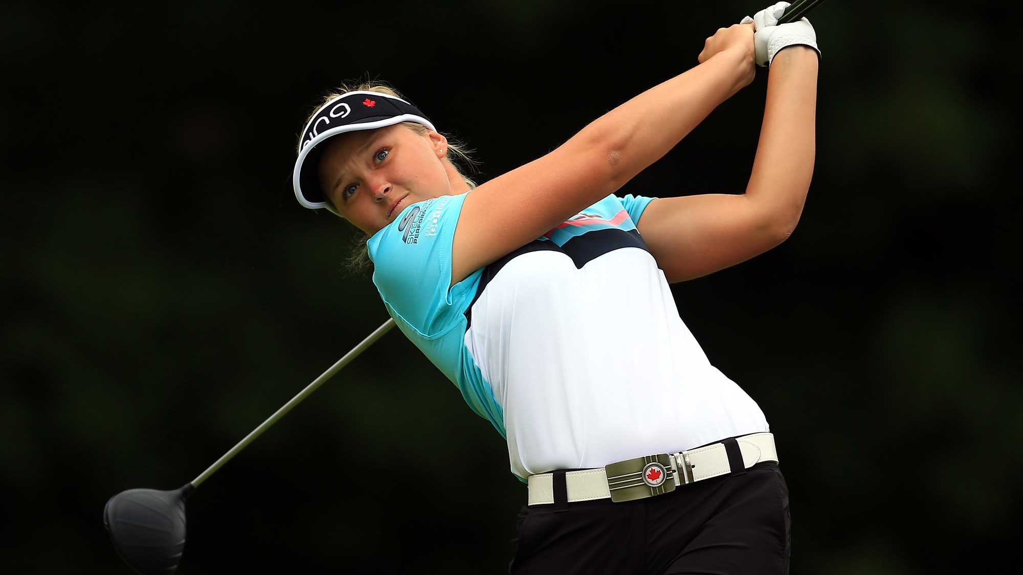 Brooke Henderson of Canada hits her tee shot on the 4th hole during the final round of the Canadian Pacific Women's Open