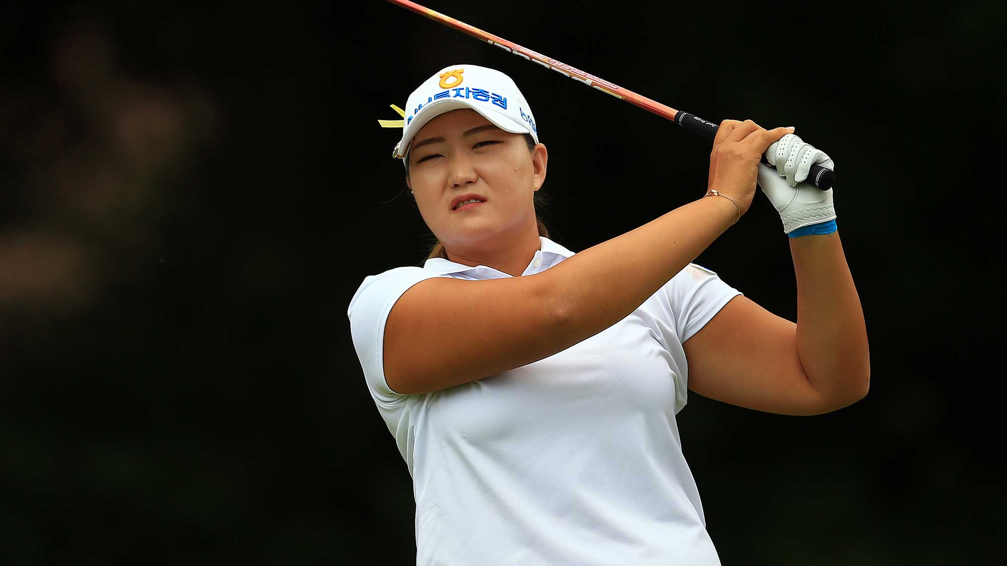 Mirim Lee of South Korea hits her tee shot on the 4th hole during the final round of the Canadian Pacific Women's Open