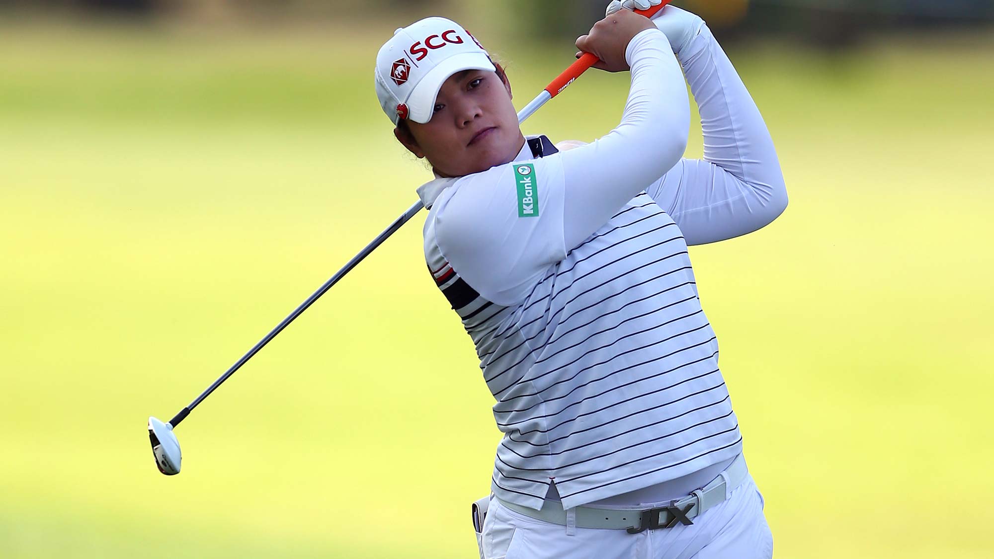 Ariya Jutanugarn of Thailand hits her 2nd shot on the fourteenth fairway during the first round of the CP Womens Open