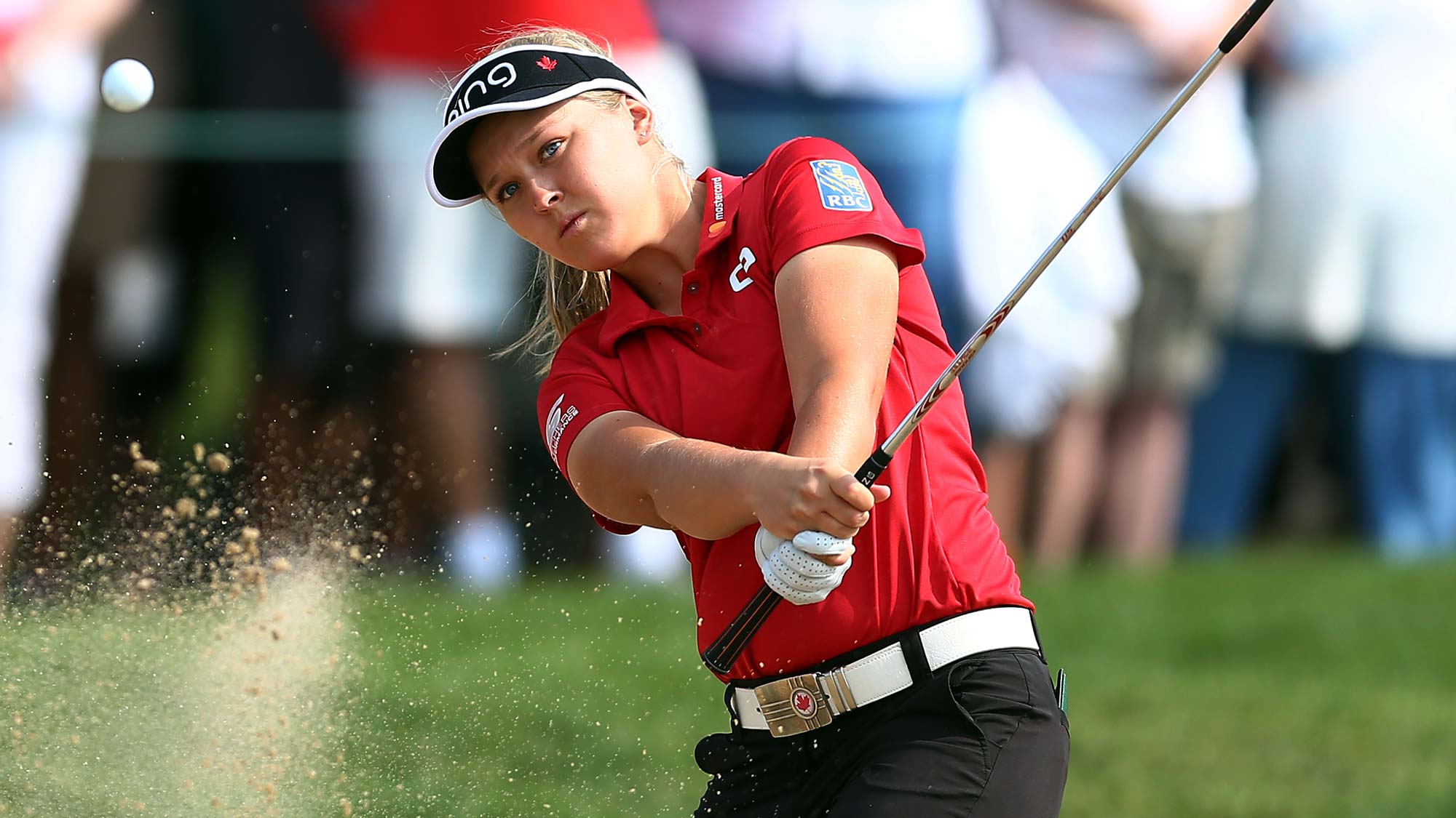 Brooke Henderson of Canada hits out of a bunker on the 17th hole during the second round of the CP Womens Open