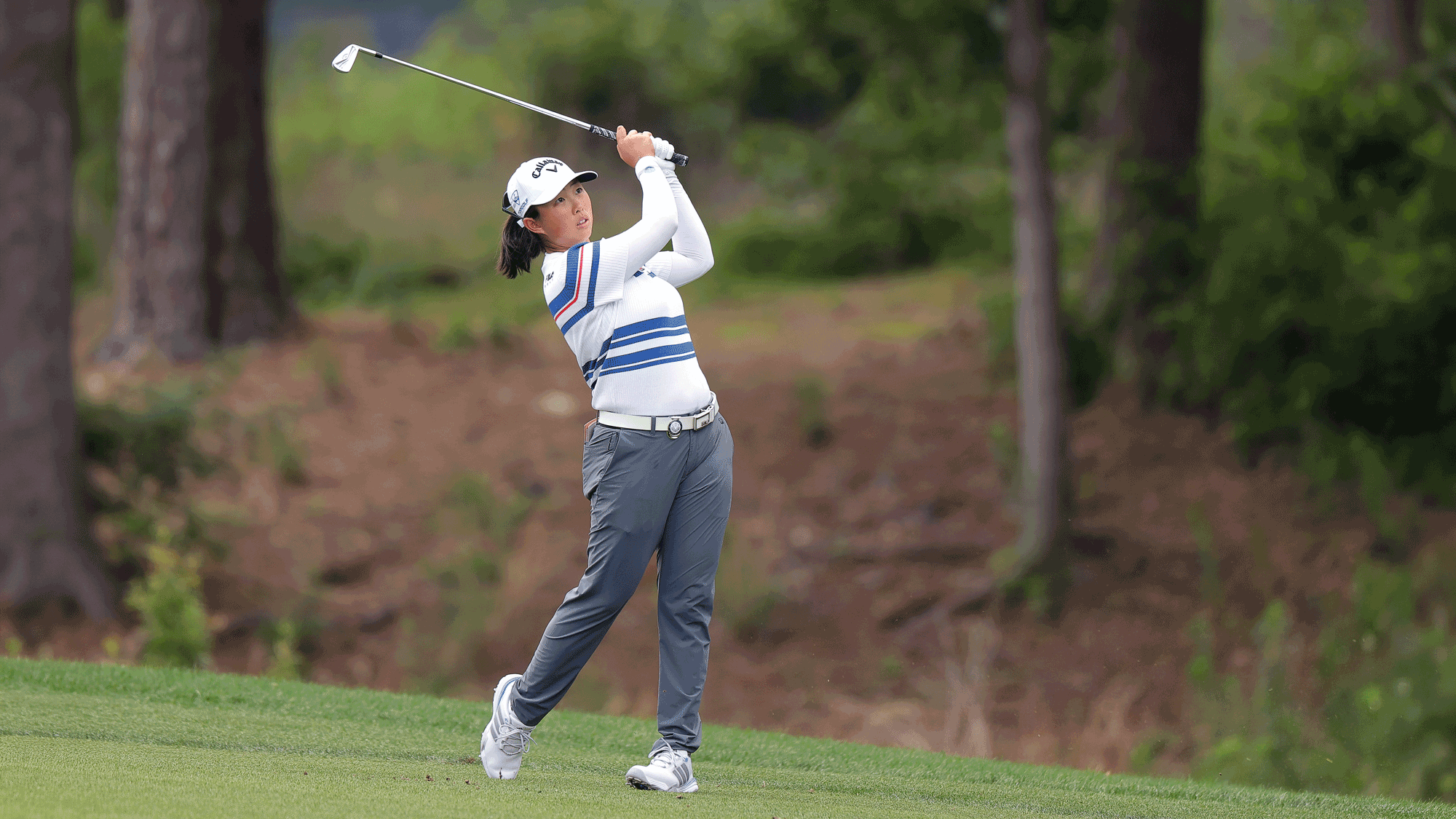 Ruoning Yin of China plays a shot on the fifth hole during the third round of The Chevron Championship 2026 at Memorial Park Golf Course on April 25, 2026 in Houston, Texas.