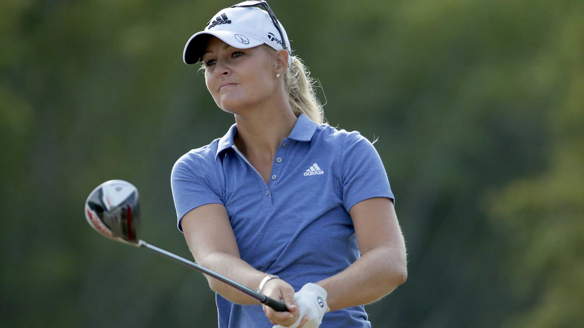 Anna Nordqvist of Sweden watches her tee shot on the third hole during the second round of the CME Group Tour Championship at the Tiburon Golf Club