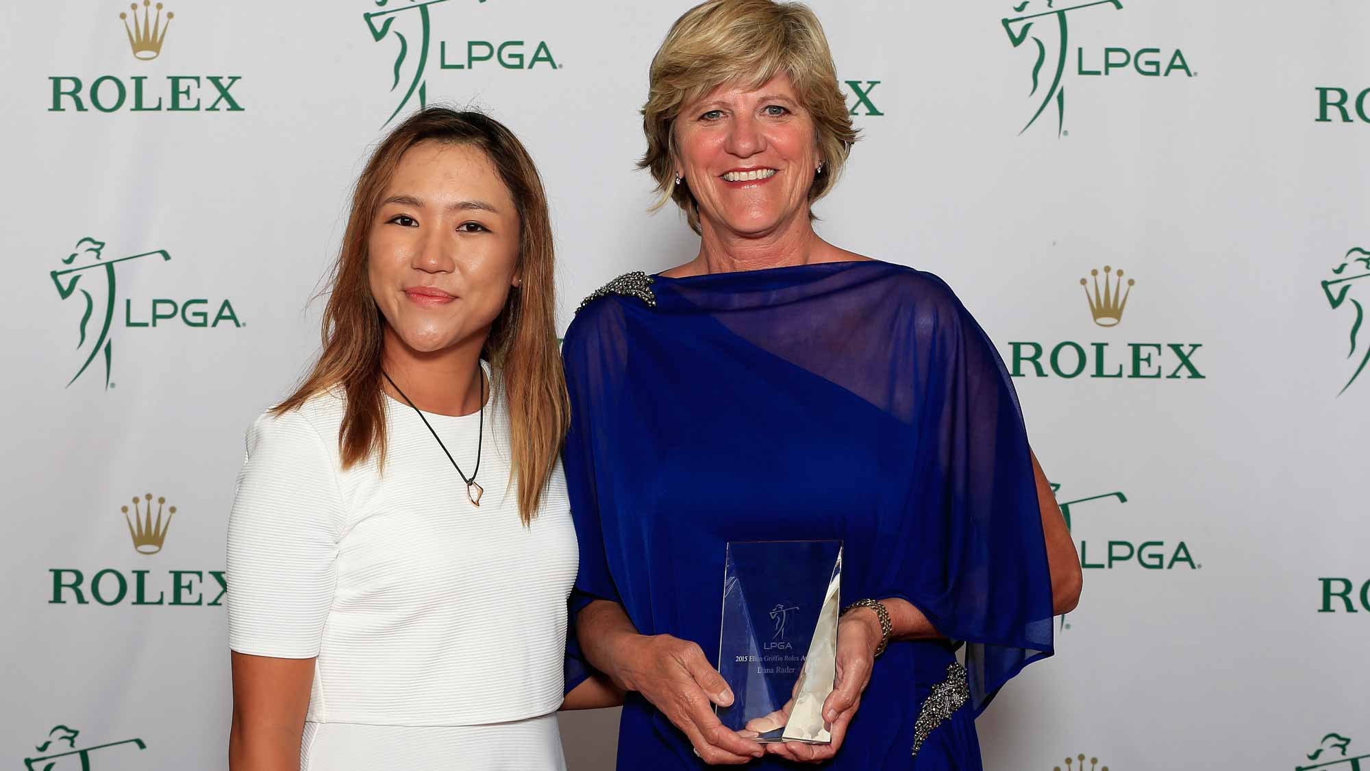 Lydia Ko of New Zealand (L) poses with Ellen Griffin Rolex Award winner Dana Rader during the LPGA Rolex Players Awards at the Ritz-Carlton, Naples