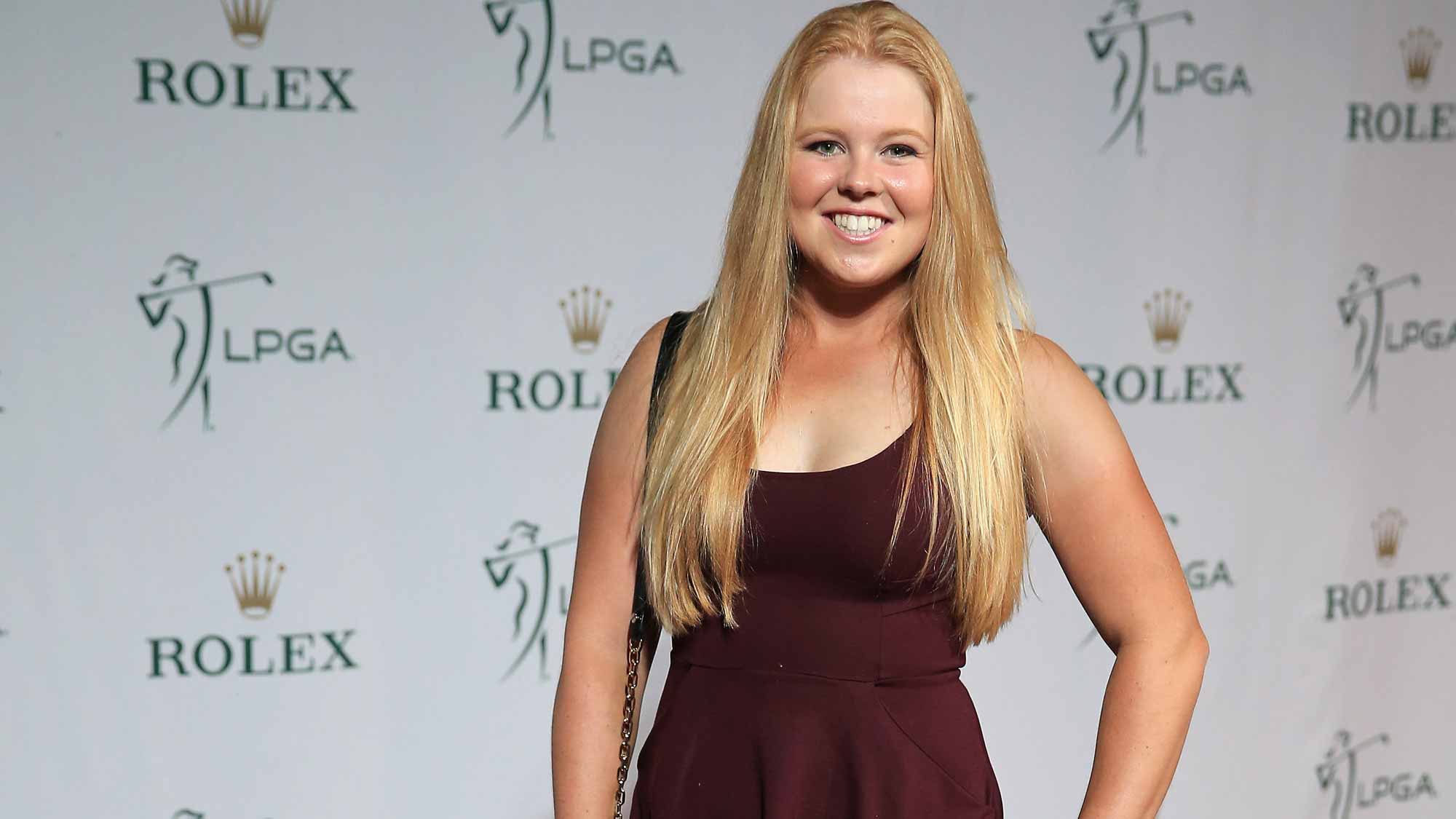 LPGA player Stephanie Meadow of Northern Ireland poses on the red carpet as she arrives to the LPGA Rolex Players Awards at the Ritz-Carlton, Naples