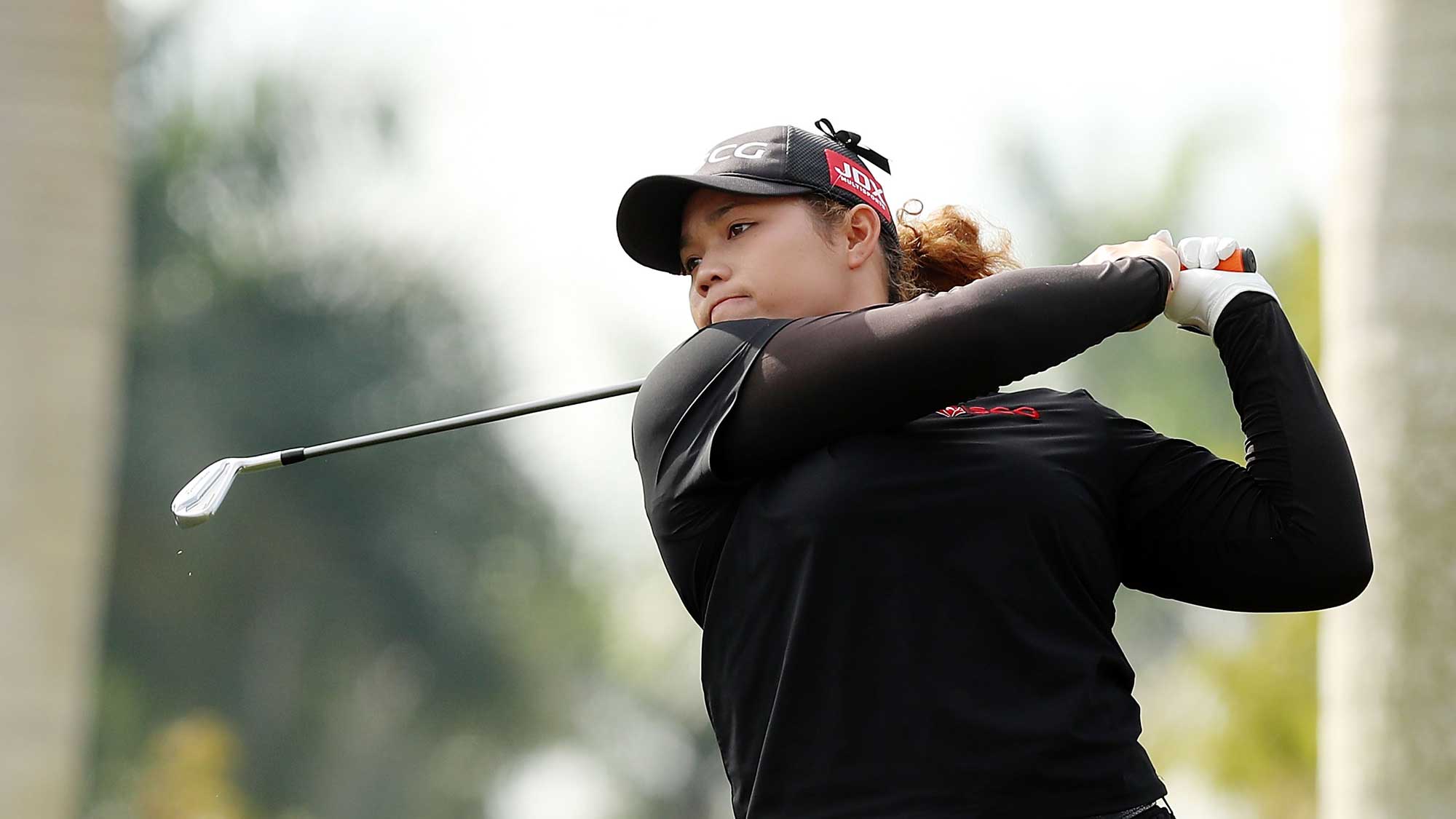 Ariya Jutanugarn of Thailand tees off on the 13th hole during the second round of the CME Group Tour Championship at Tiburon Golf Club