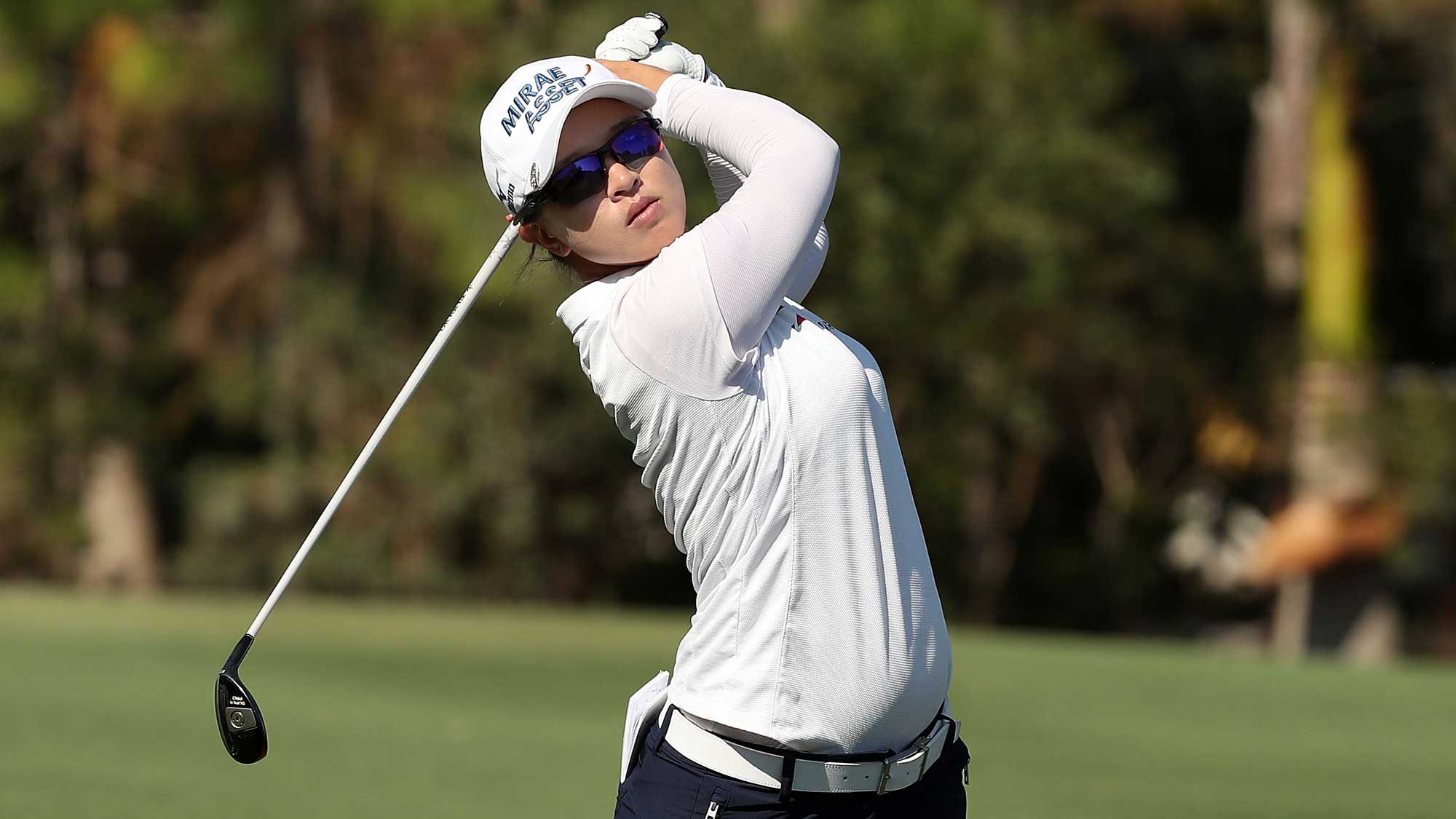Sei Young Kim of Korea plays her second shot on the first hole during the third round of the CME Group Tour Championship