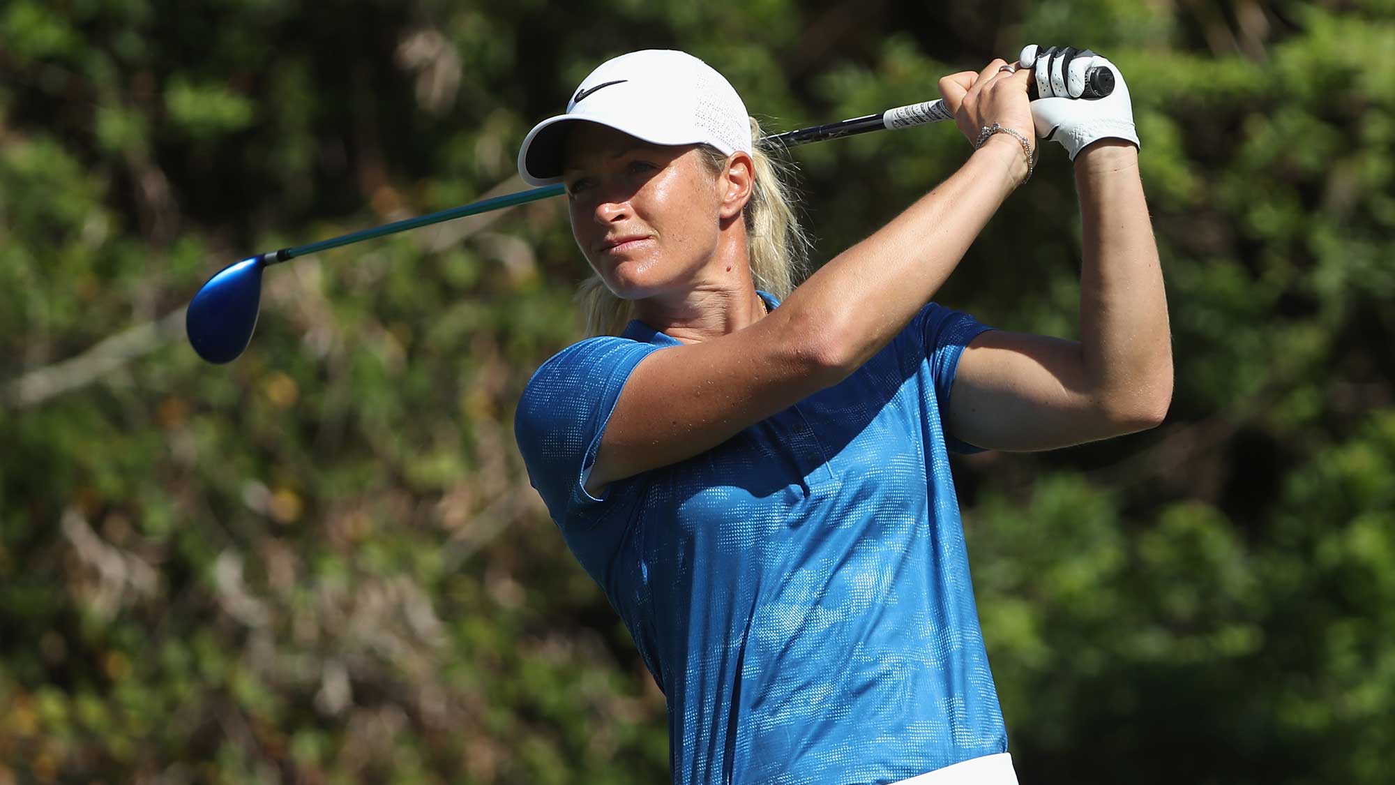 Suzann Pettersen of Norway plays her shot from the seventh tee during round two of the CME Group Tour Championship