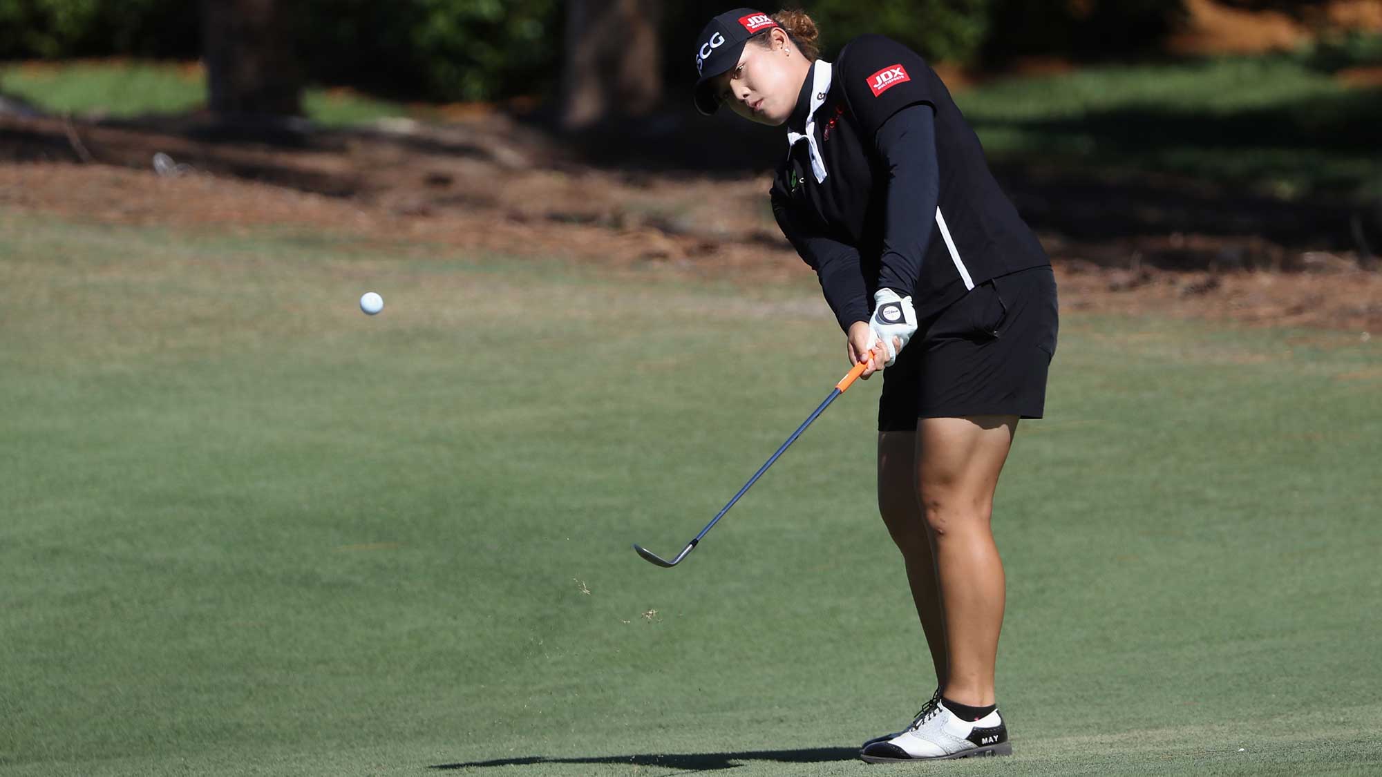 Ariya Jutanugarn of Thailand plays a shot on the sixth hole during the final round of the CME Group Tour Championship