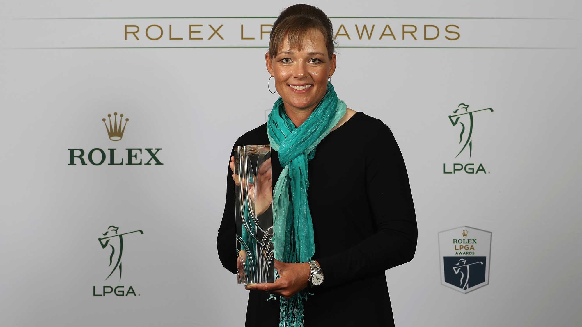 William and Mousie Powell Award recipient Katherine Kirk of Australia poses for a portrait during the LPGA Rolex Players Awards at The Ritz-Carlton Golf Resort