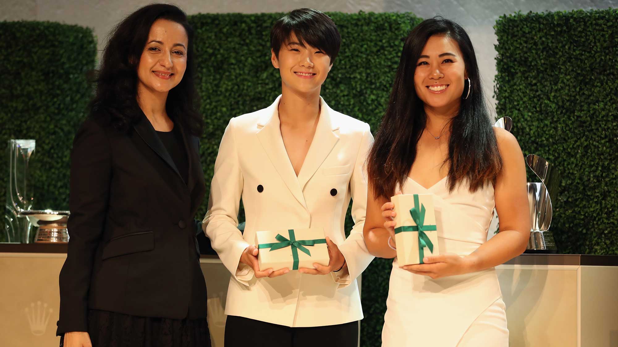 2017 Rolex First-Time Winners Sung Hyun Park of Korea (C) and Danielle Kang of the United States (R) pose during the LPGA Rolex Players Awards at The Ritz-Carlton Golf Resort