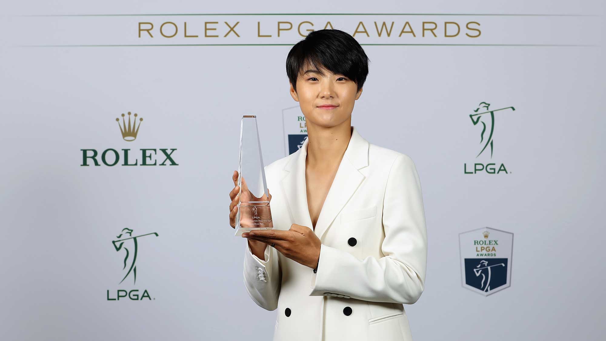 Louise Suggs Rolex Rookie of the Year award recipient Sung Hyun Park of Korea poses for a portrait during the LPGA Rolex Players Awards at The Ritz-Carlton Golf Resort