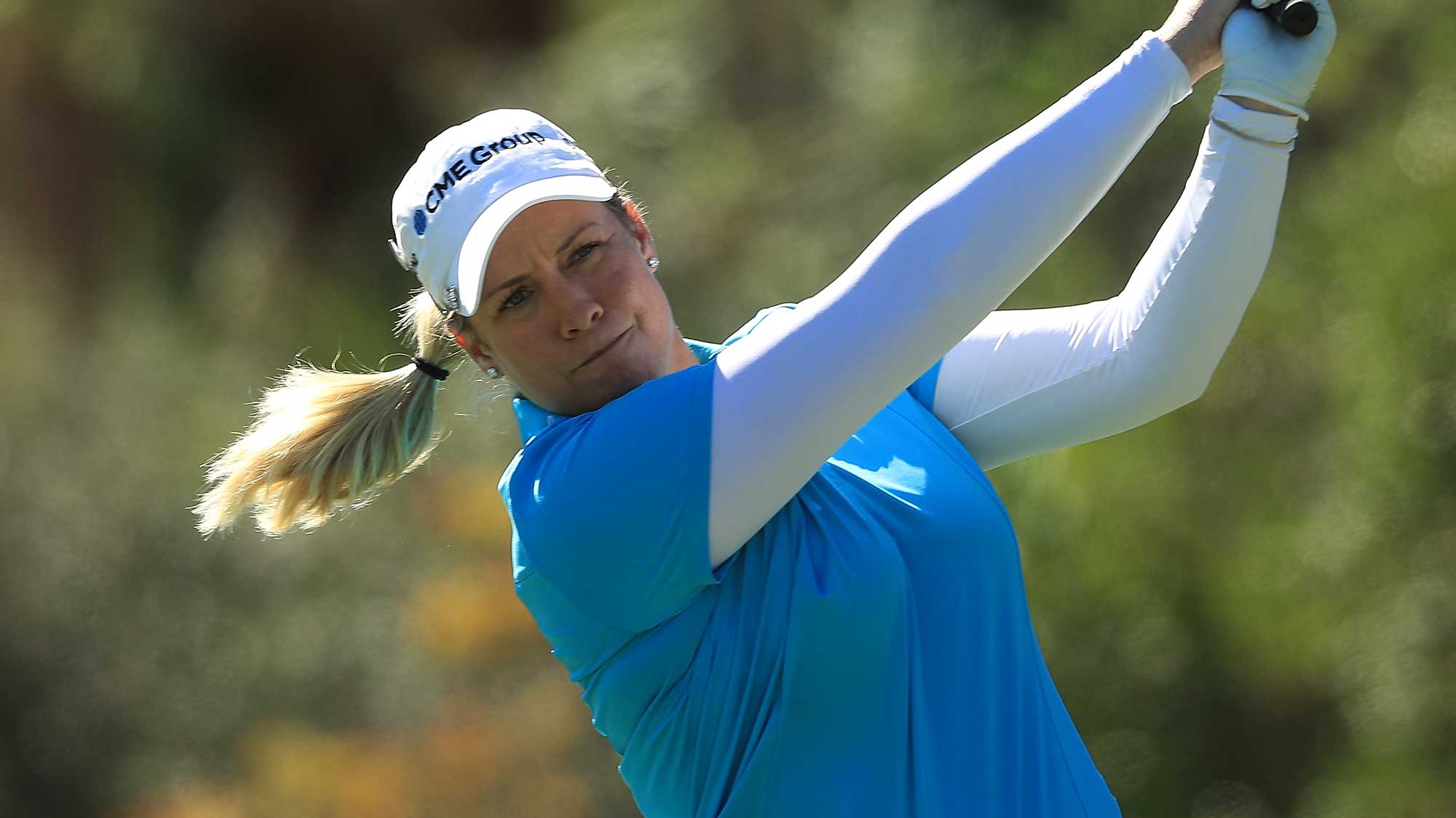 Brittany Lincicome plays her shot from the third tee during the second round of the CME Group Tour Championship