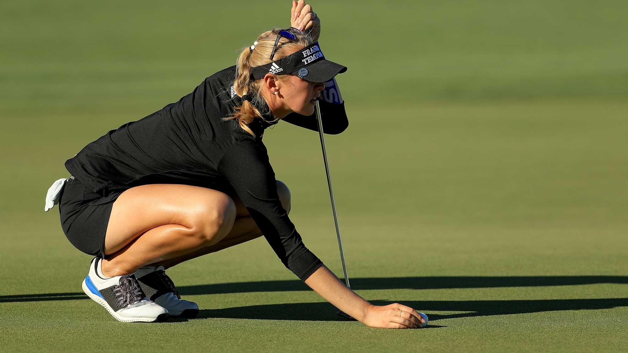 Jessica Korda looks over a putt on the 18th hole during the second round of the CME Group Tour Championship