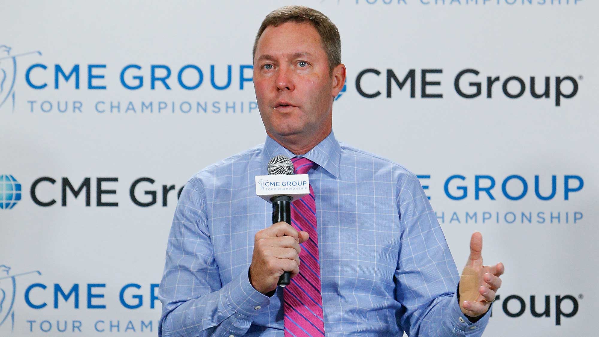 LPGA Commissioner Michael Whan address the media during State of the LPGA at the CME Group Tour Championship