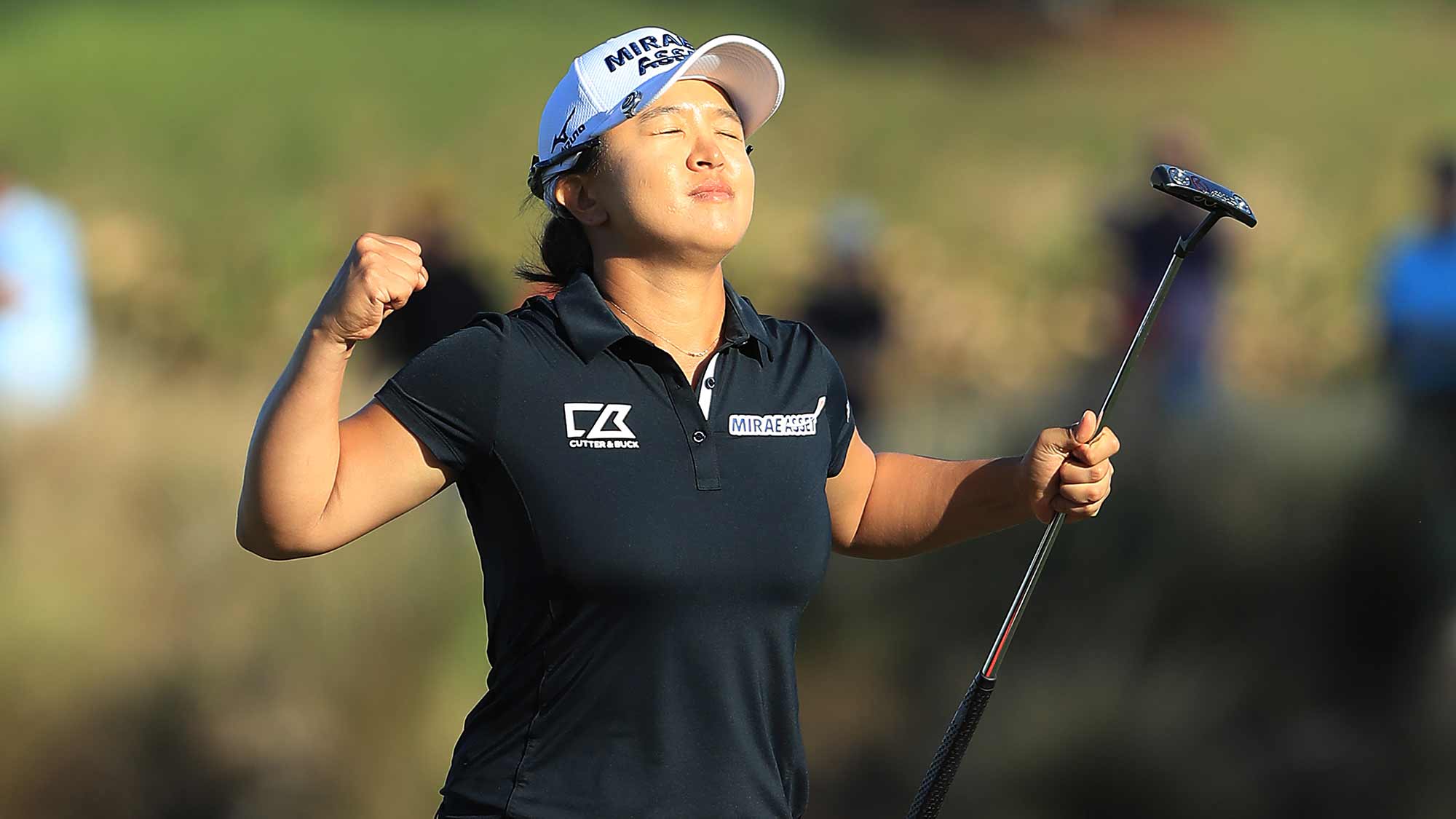 Sei Young Kim of South Korea celebrates after making a putt on the 18th green to win the CME Group Tour Championship at Tiburon Golf Club on November 24, 2019 in Naples, Florida