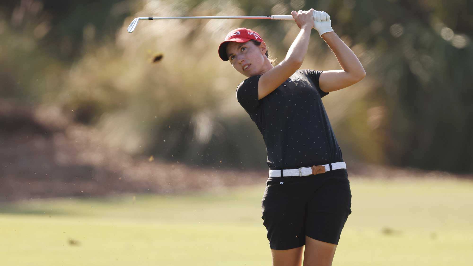 Carlota Ciganda of Spain plays a shot on the second hole during the first round of the CME Group Tour Championship