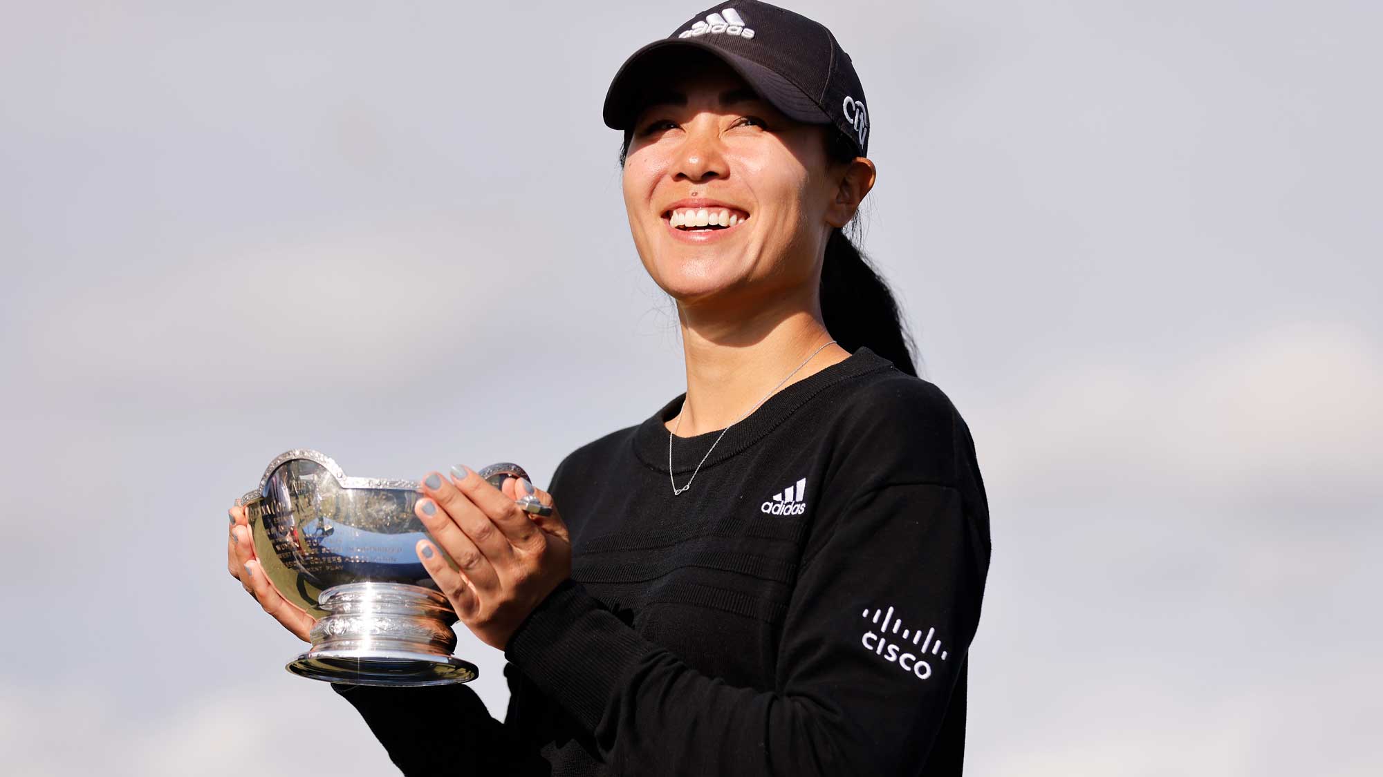 Danielle Kang of the United States poses with the Vare Trophy after the final round of the CME Group Tour Championship