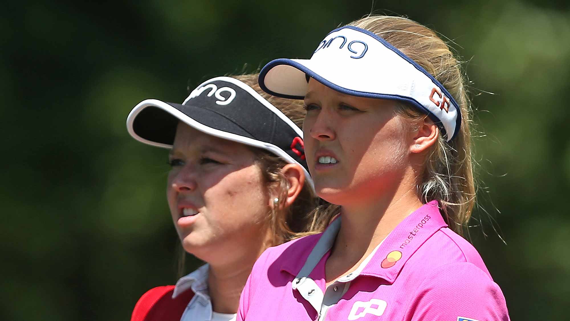 Brooke Henderson of Canada talks with her caddie, Brittany Henderson, on the eighth hole during the second round of the Marathon Classic Presented By Owens Corning And O-I at Highland Meadows Golf Club on July 13, 2018 in Sylvania, Ohio