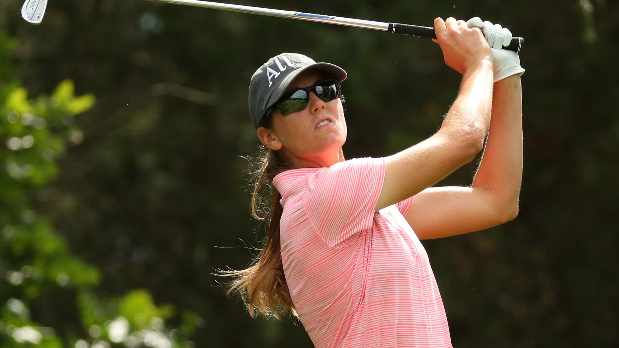 Cydney Clanton watches her tee shot on the seventh hole during the final round of the Dow Great Lakes Bay Invitational