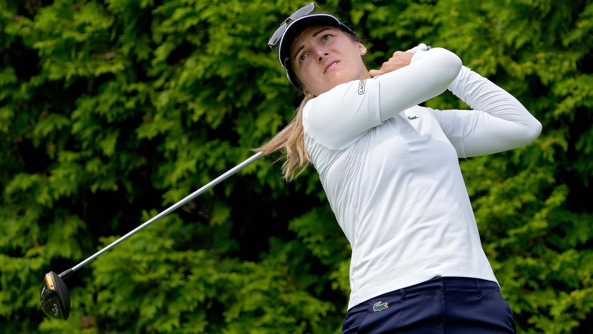 Celine Herbin of France plays her shot from the sixth tee during the third round of the Dow Great Lakes Bay Invitational
