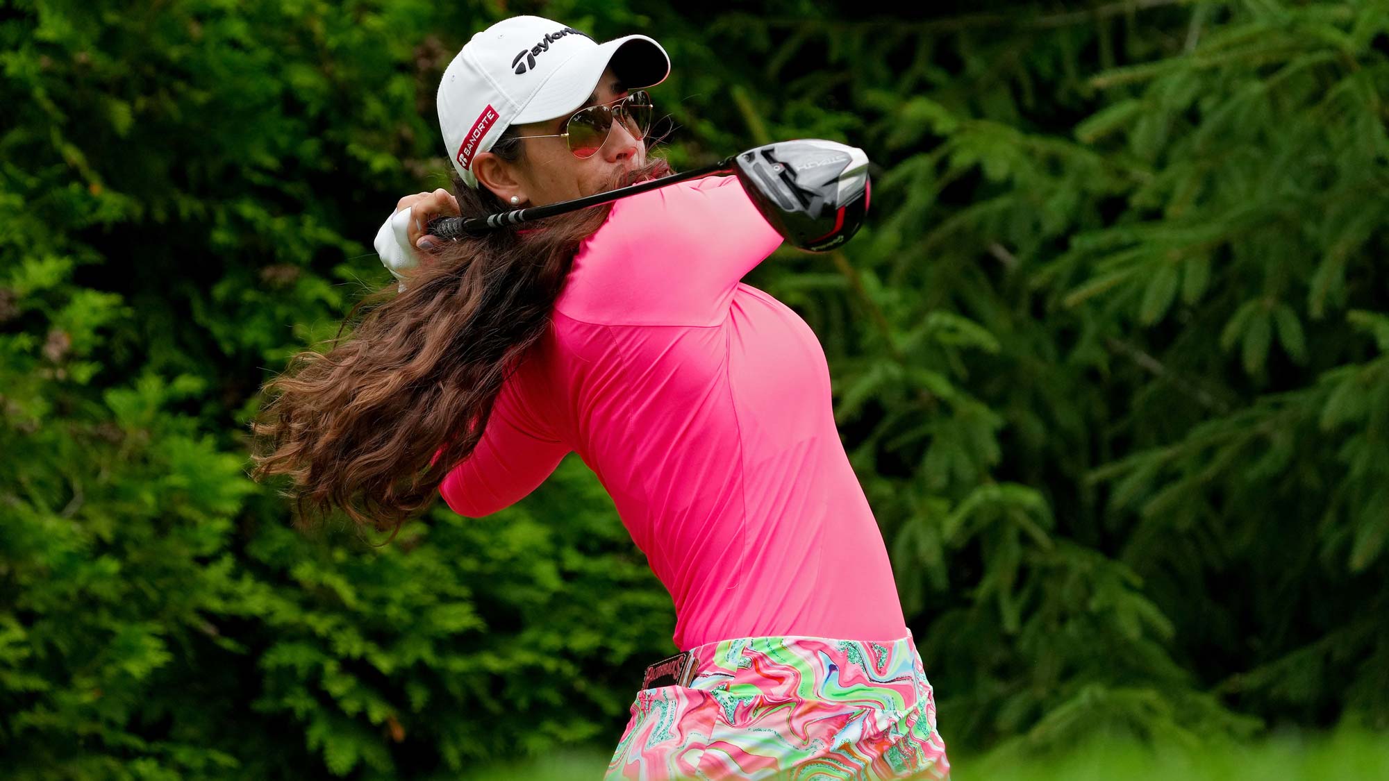 Maria Fassi of Mexico plays her shot from the sixth tee during the final round of the Dow Great Lakes Bay Invitational