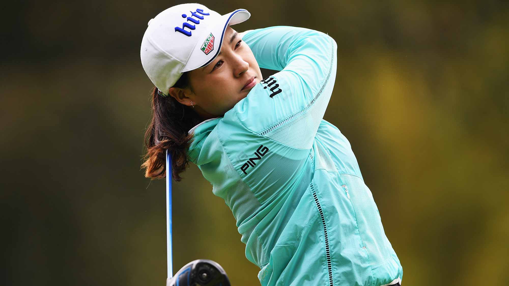 In Gee Chun of Korea plays a shot during the first round of The Evian Championship