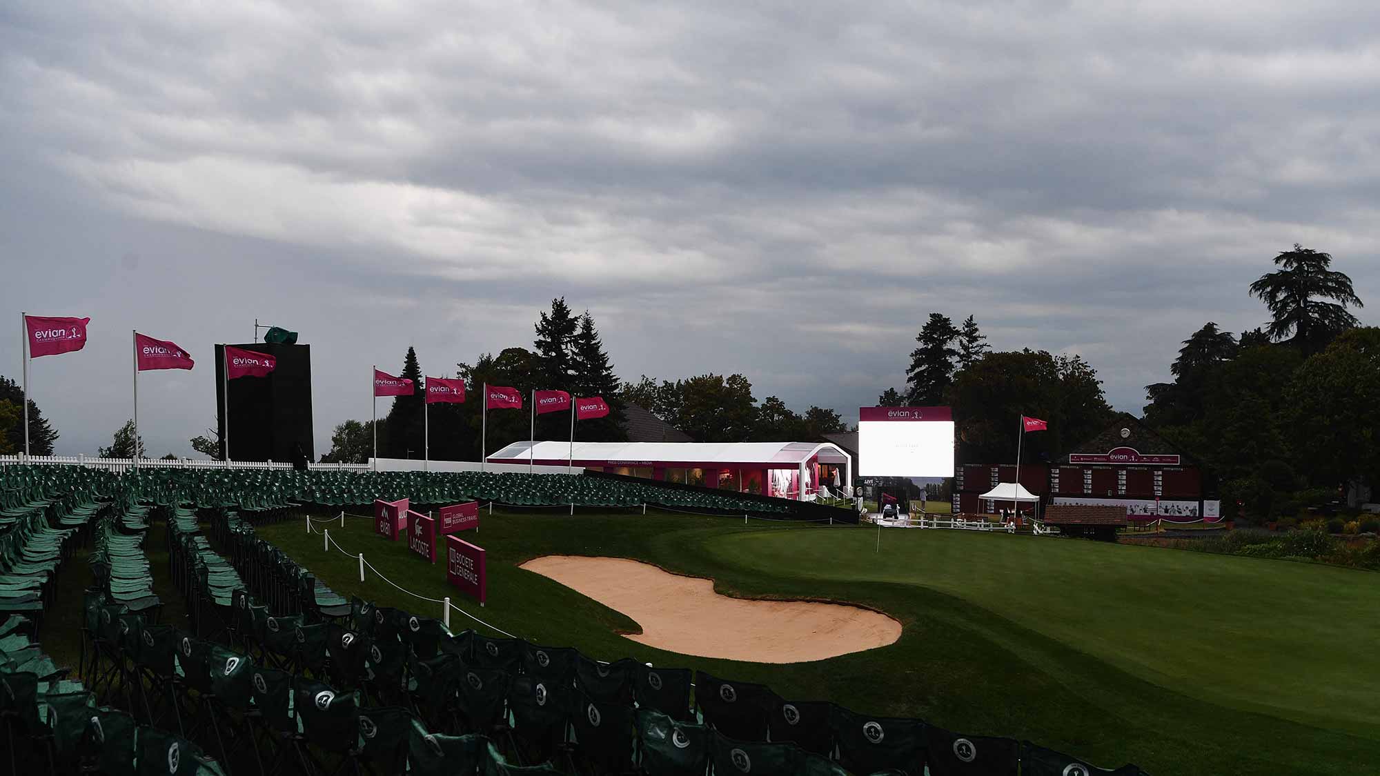 A general view of the 18th hole during the first round of The Evian Championship