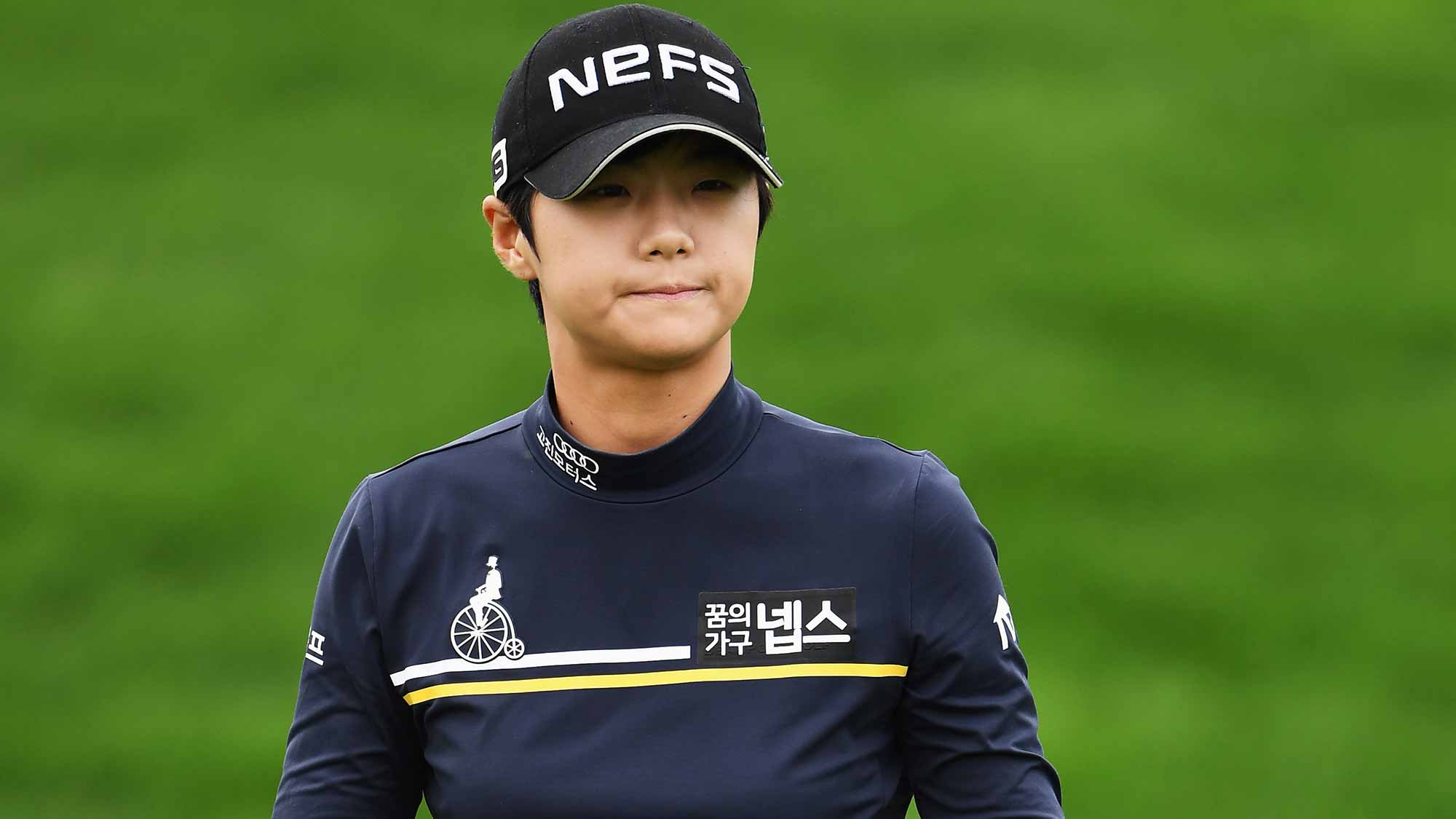 Sung Hyun Park of Korea reacts during the second round of The Evian Championship
