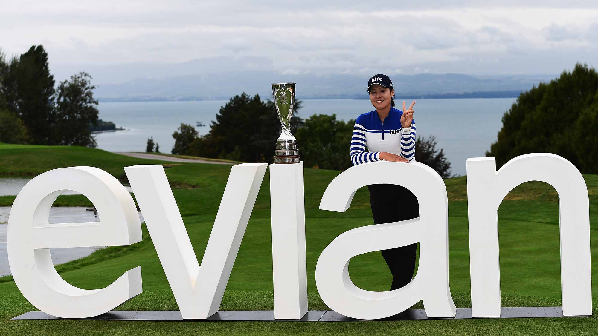 In Gee Chun of Korea with the trophy after winning The Evian Championship