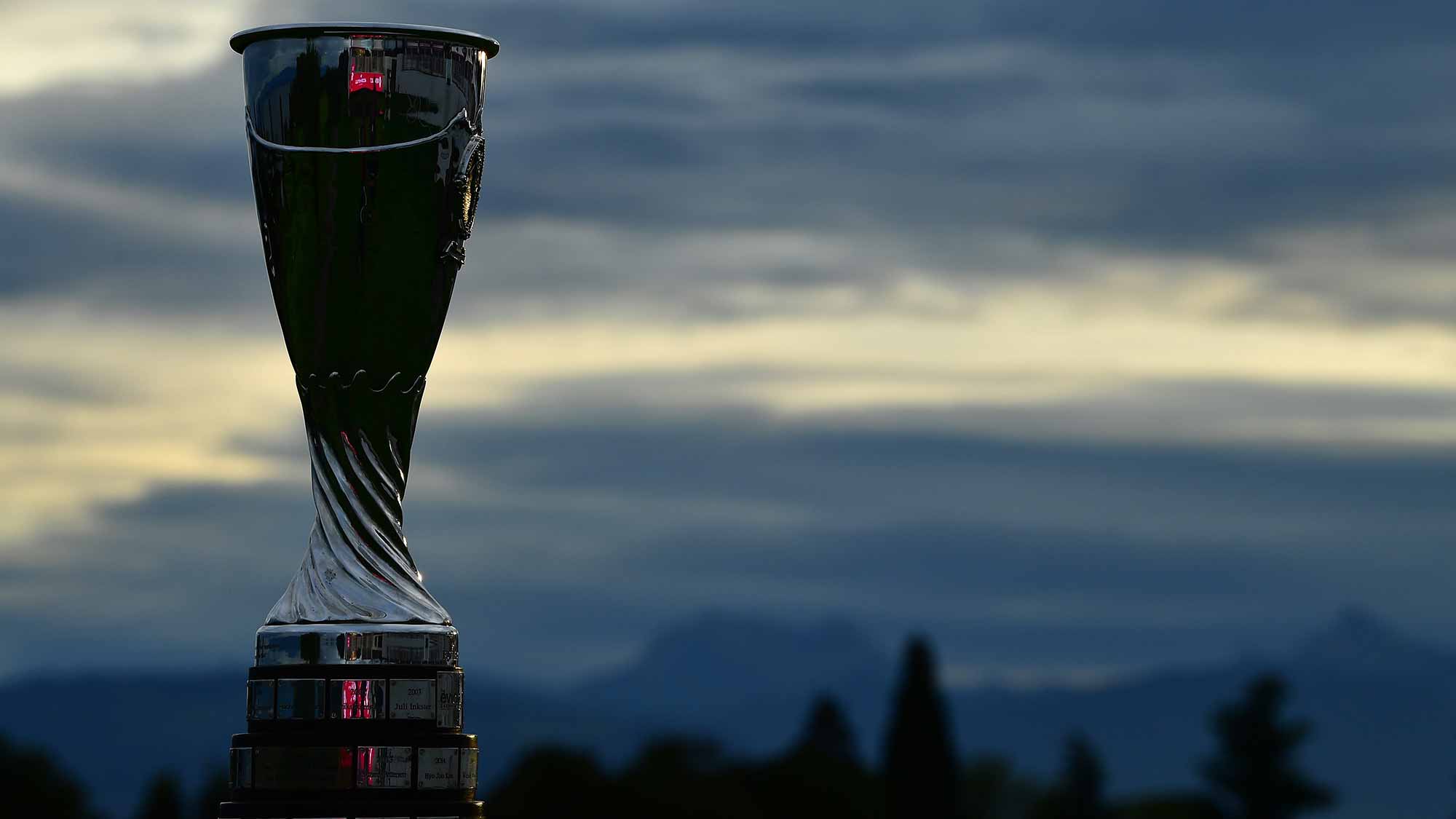 The winners trophy is seen during the pro - am prior to the start of The Evian Championship at Evian Resort Golf Club 