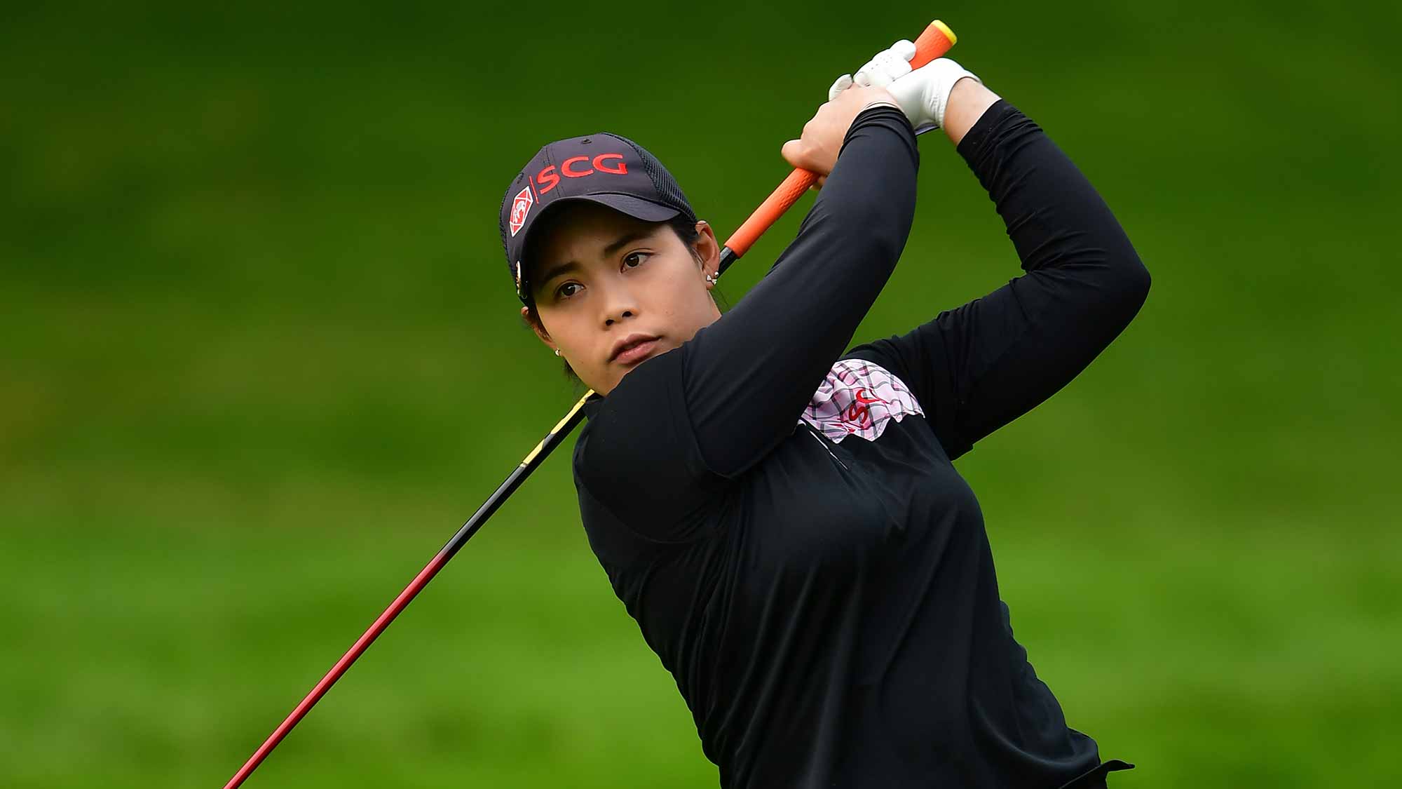 Moriya Jutanugarn of Thailand plays a shot during the second round of The Evian Championship 2017 at Evian Resort Golf Club