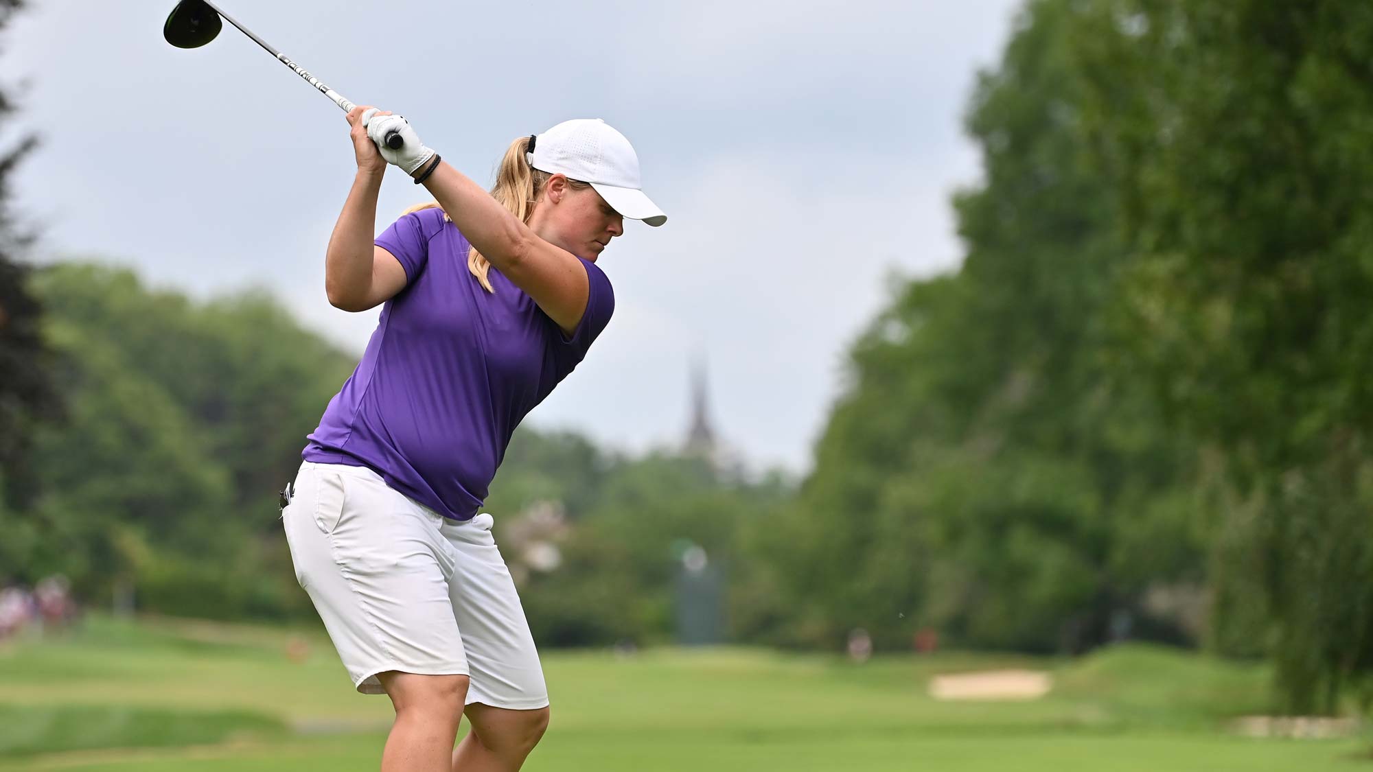 Caroline Hedwall of Sweden plays a shot during day 3 of the Evian Championship