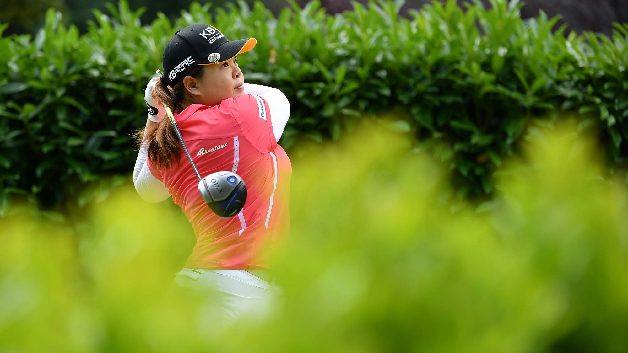 Inbee Park of Korea plays a shot during day 3 of the Evian Championship