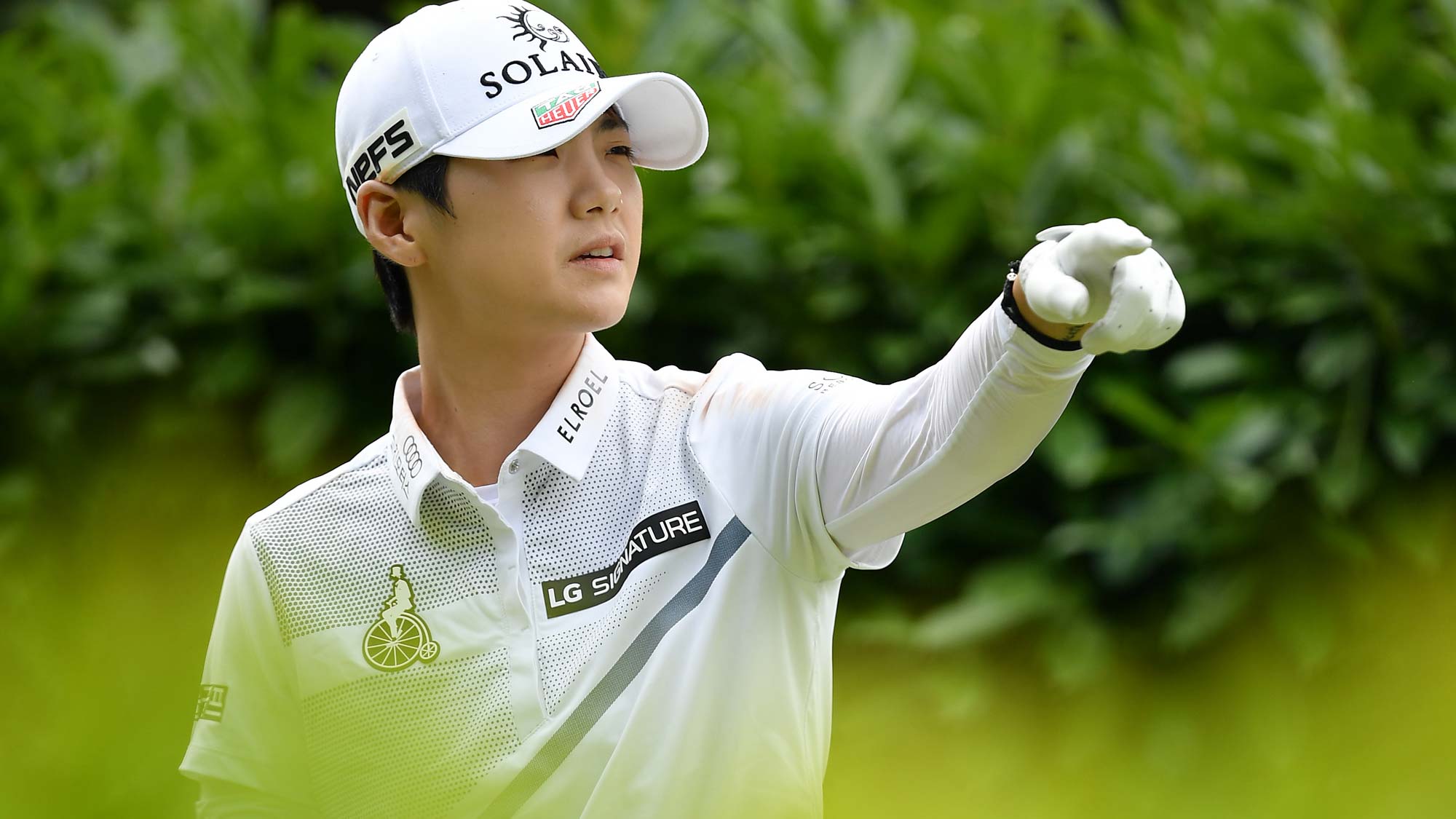 Sung Hyun Park of Korea gestures during day 3 of the Evian Championship