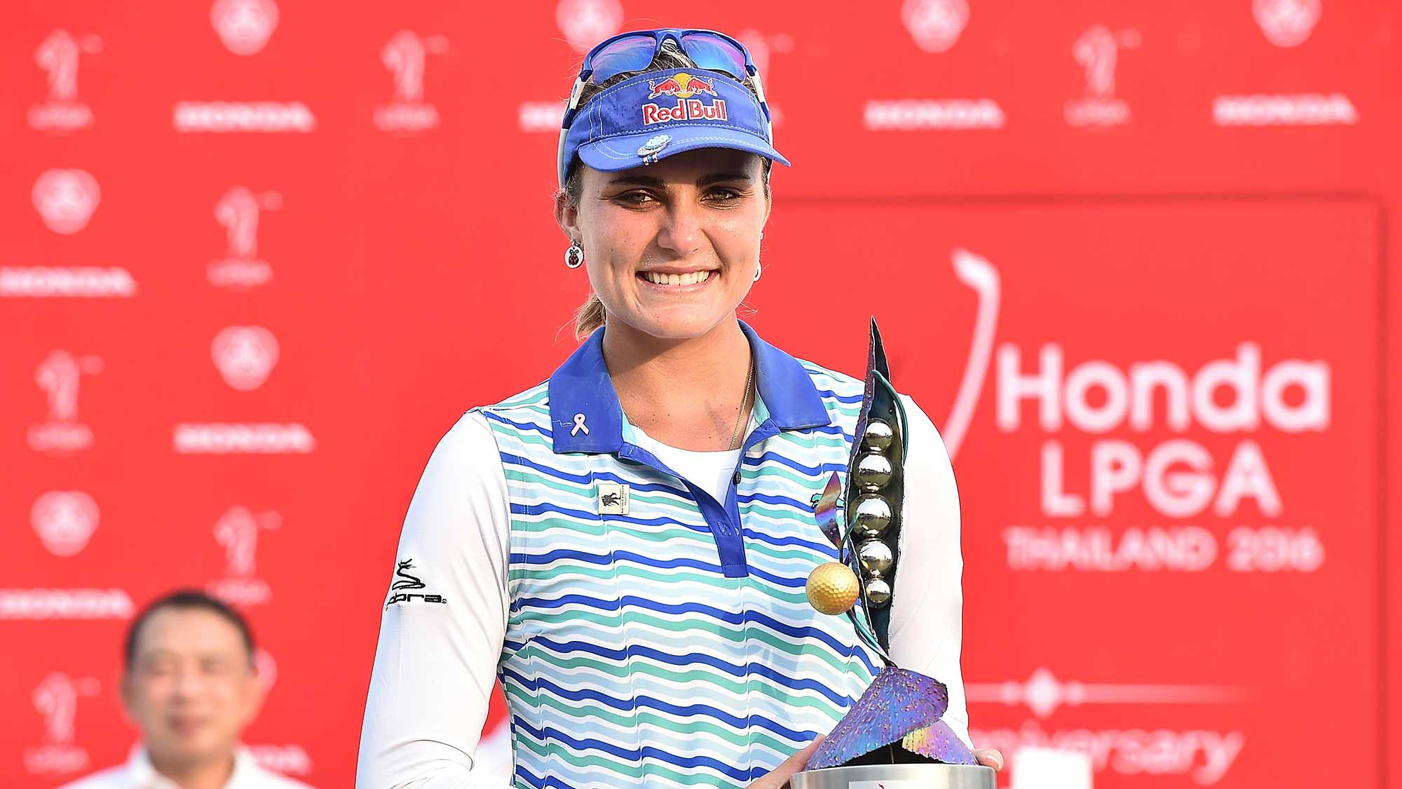 Lexi Thompson of the United States poses with the trophy after winning the 2016 Honda LPGA Thailand at Siam Country Club