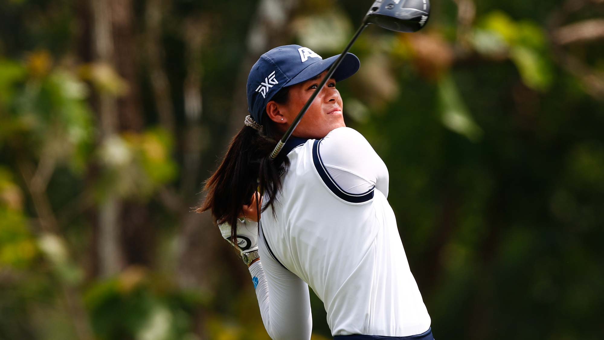 Celine Boutier of France tees off at the 2nd hole during the first round of Honda LPGA Thailand