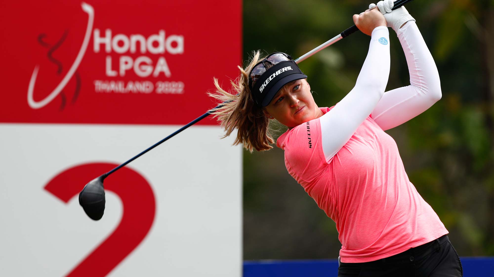 Brooke M. Henderson of Canada tees off on the 2nd hole during the first round of Honda LPGA Thailand