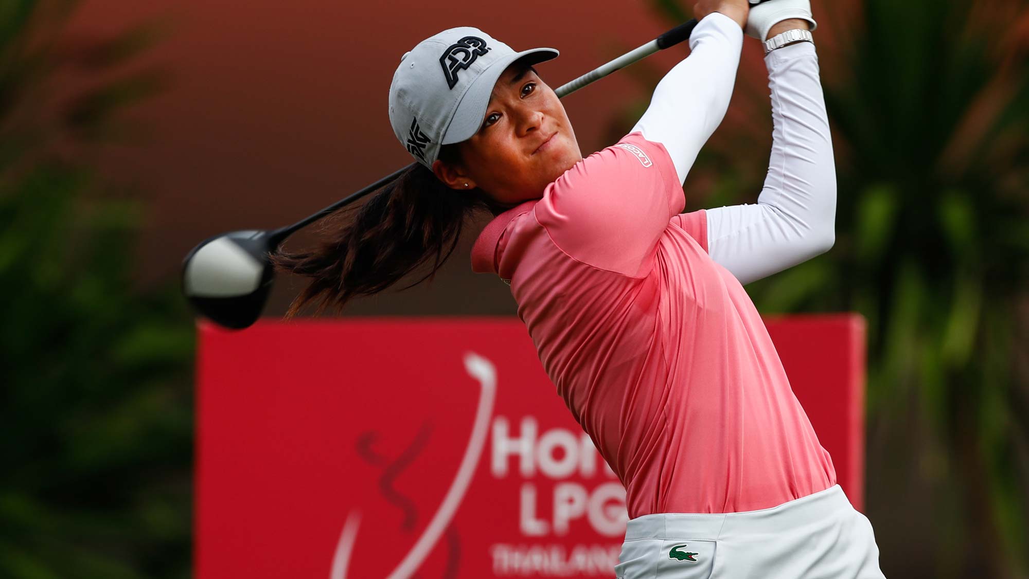Celine Boutier of France tees off on the 1st hole during the second round of Honda LPGA Thailand