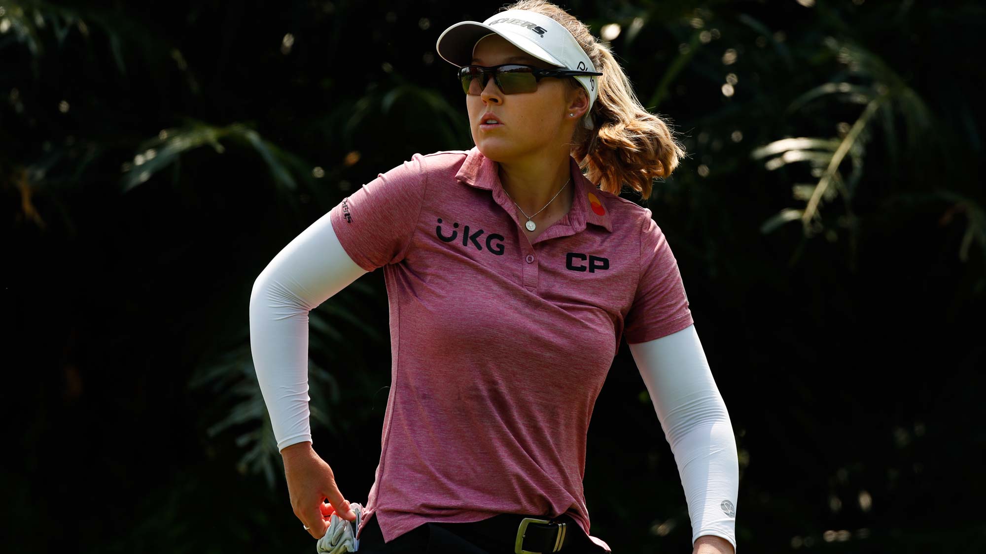 Brooke M. Henderson of Canada prepares to play her tee shot on the 4th hole during the third round of Honda LPGA Thailand
