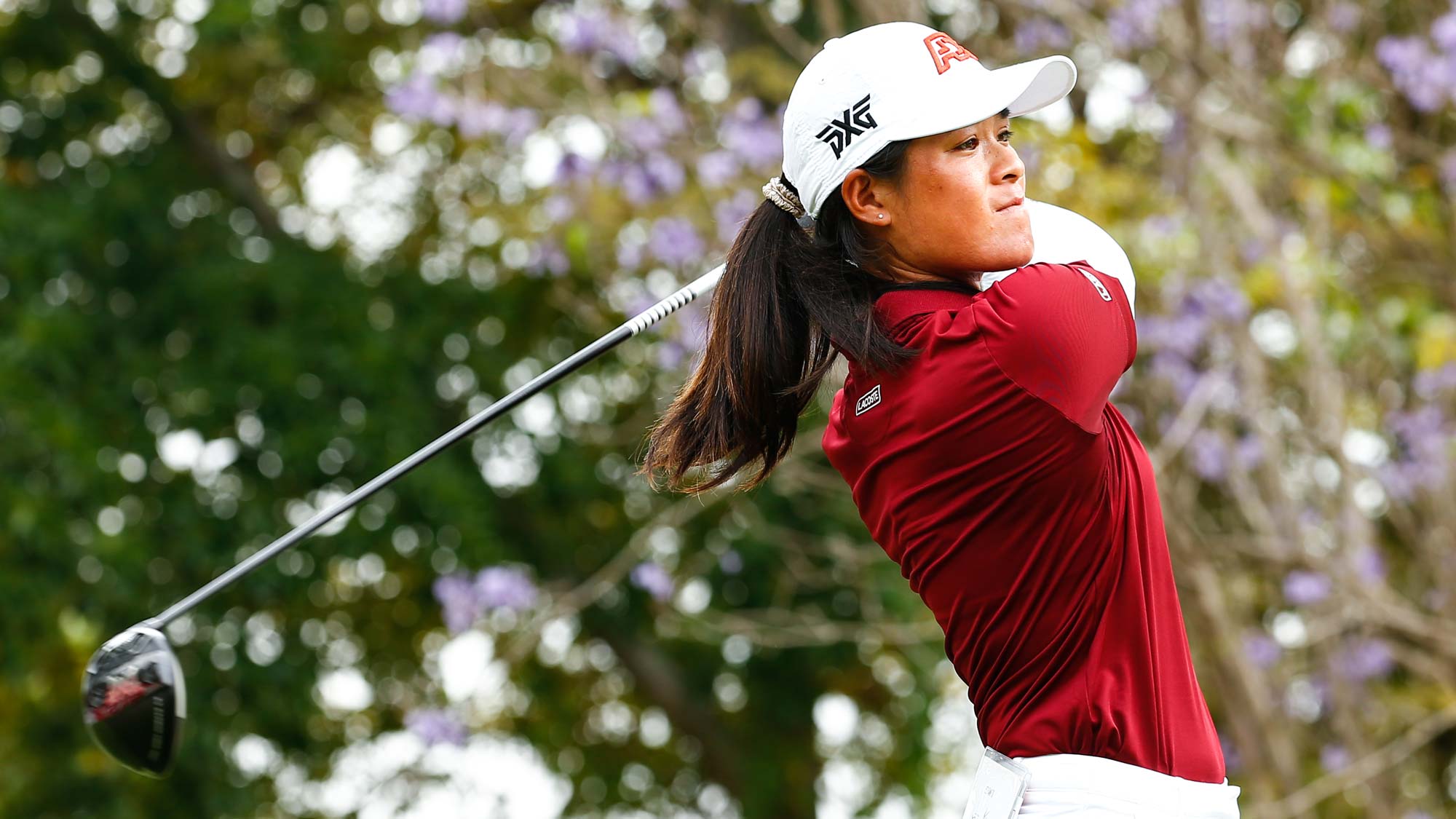 Celine Boutier of France tees off on the 1st hole during the final round of Honda LPGA Thailand