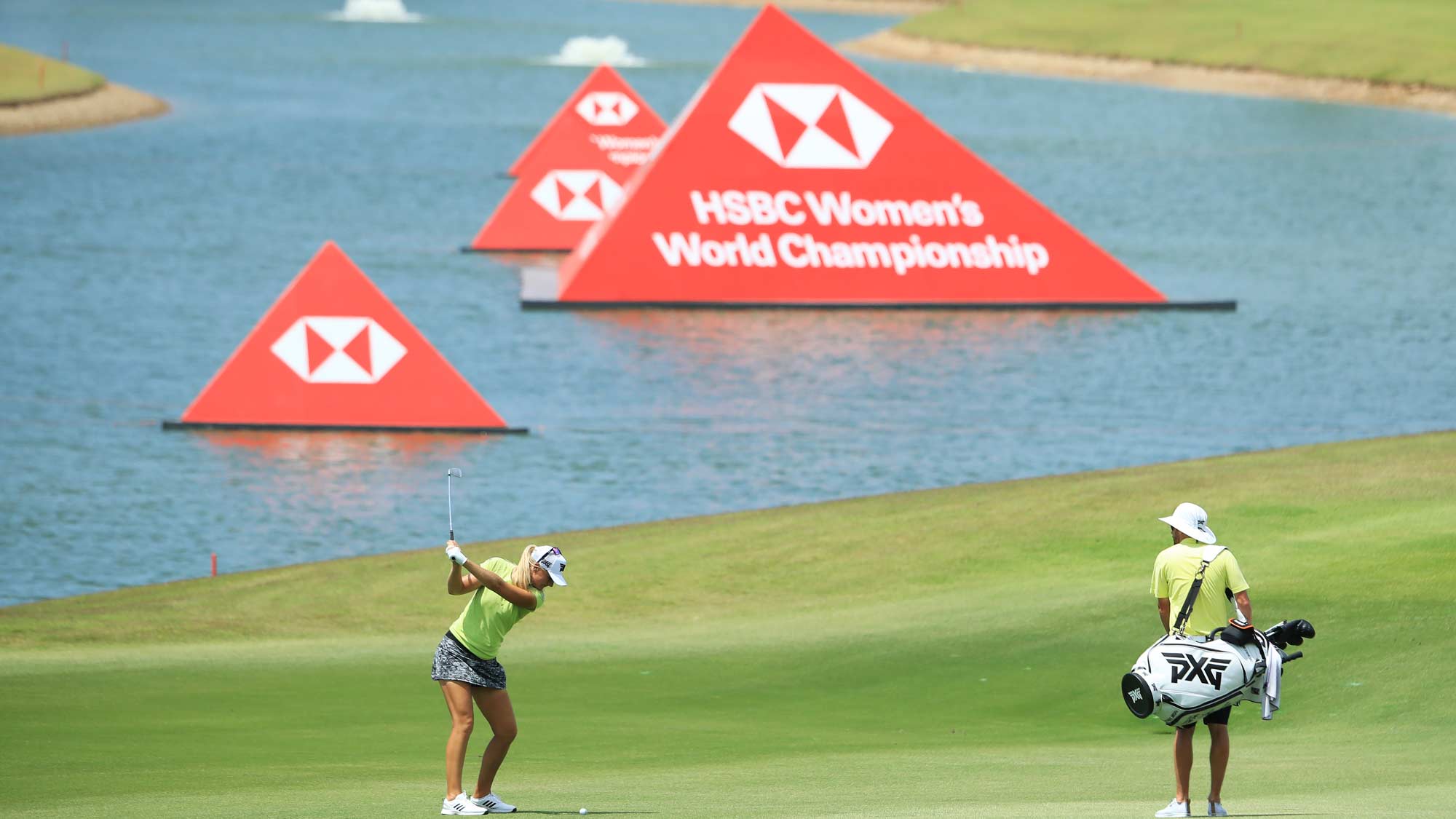 Anna Nordqvist of Sweden plays a shot on the fifth hole during a practice round prior to the HSBC Women's World Championship at Sentosa Golf Club on February 26, 2019 in Singapore.