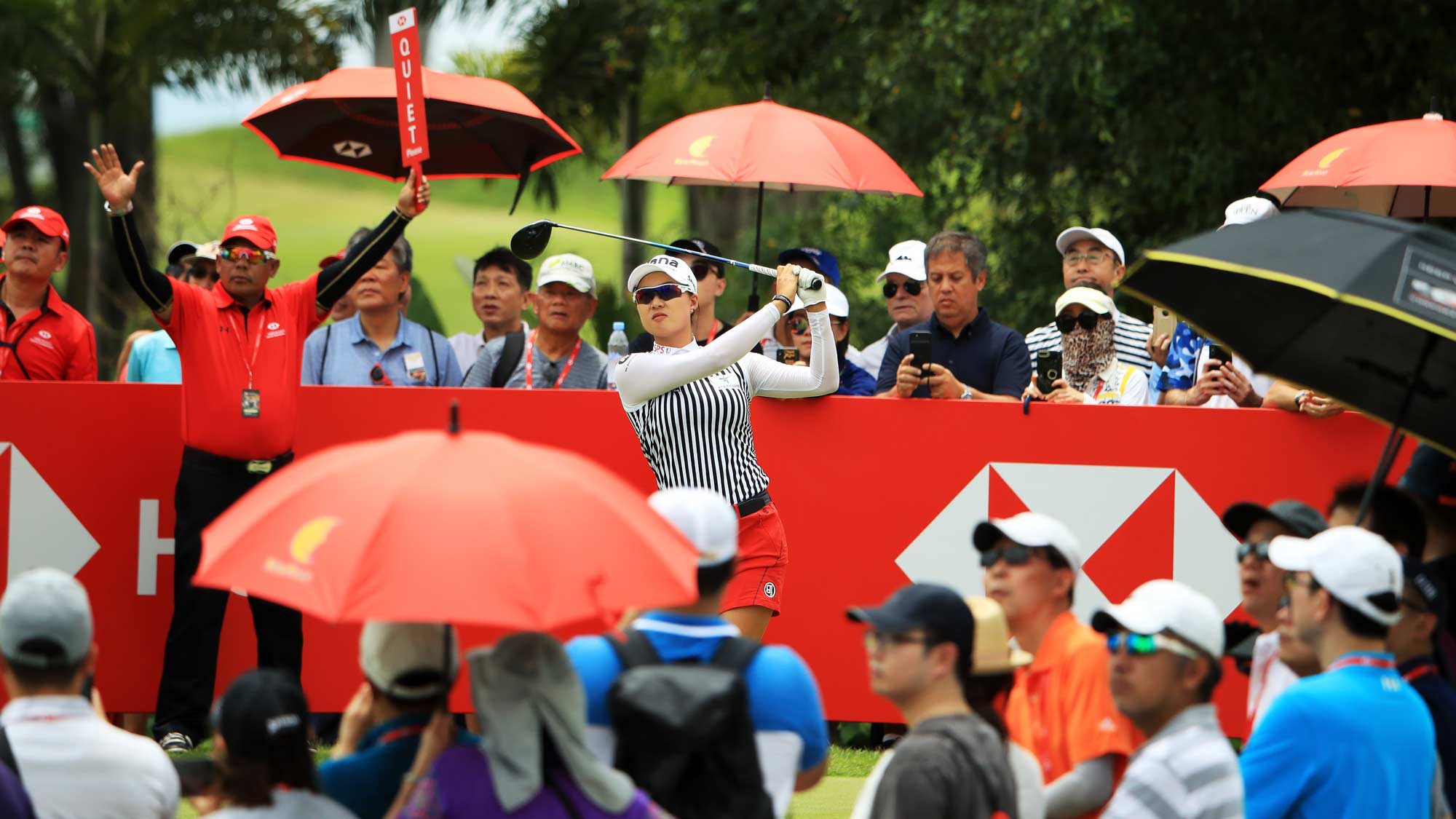 Minjee Lee of Australia plays her shot from the tenth tee during the third round of the HSBC Women's World Championship at Sentosa Golf Club on March 02, 2019 in Singapore.