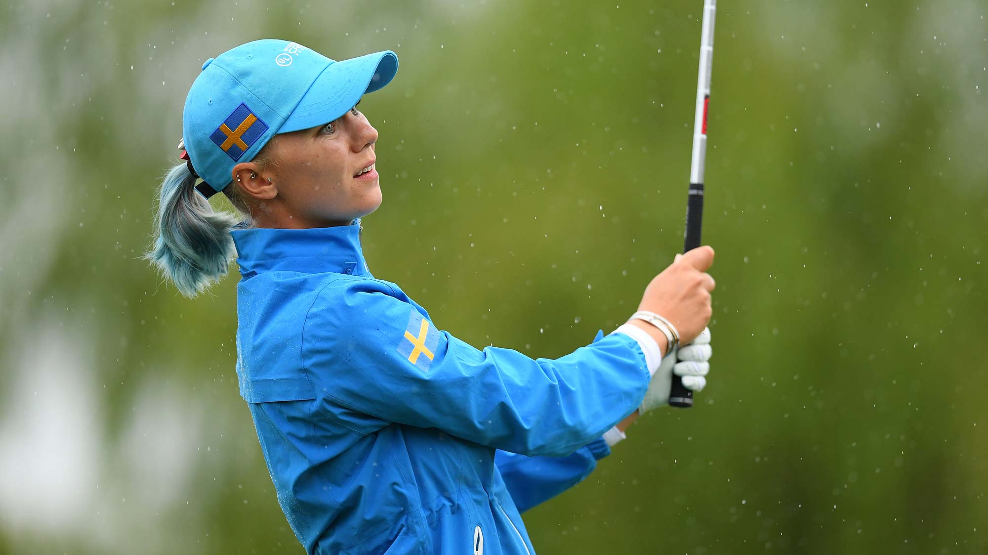 Madelene Sagstrom of Sweden hits a tee shot on the 5th hole in the Pool B match between Japan and Sweden on day two of the UL International Crown