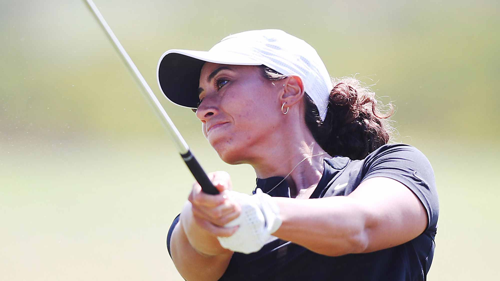 Cheyenne Woods of the USA hits an approach shot on the 8th hole during Day one of the ISPS Handa Vic Open at 13th Beach Golf Club on February 07, 2019 in Geelong, Australia