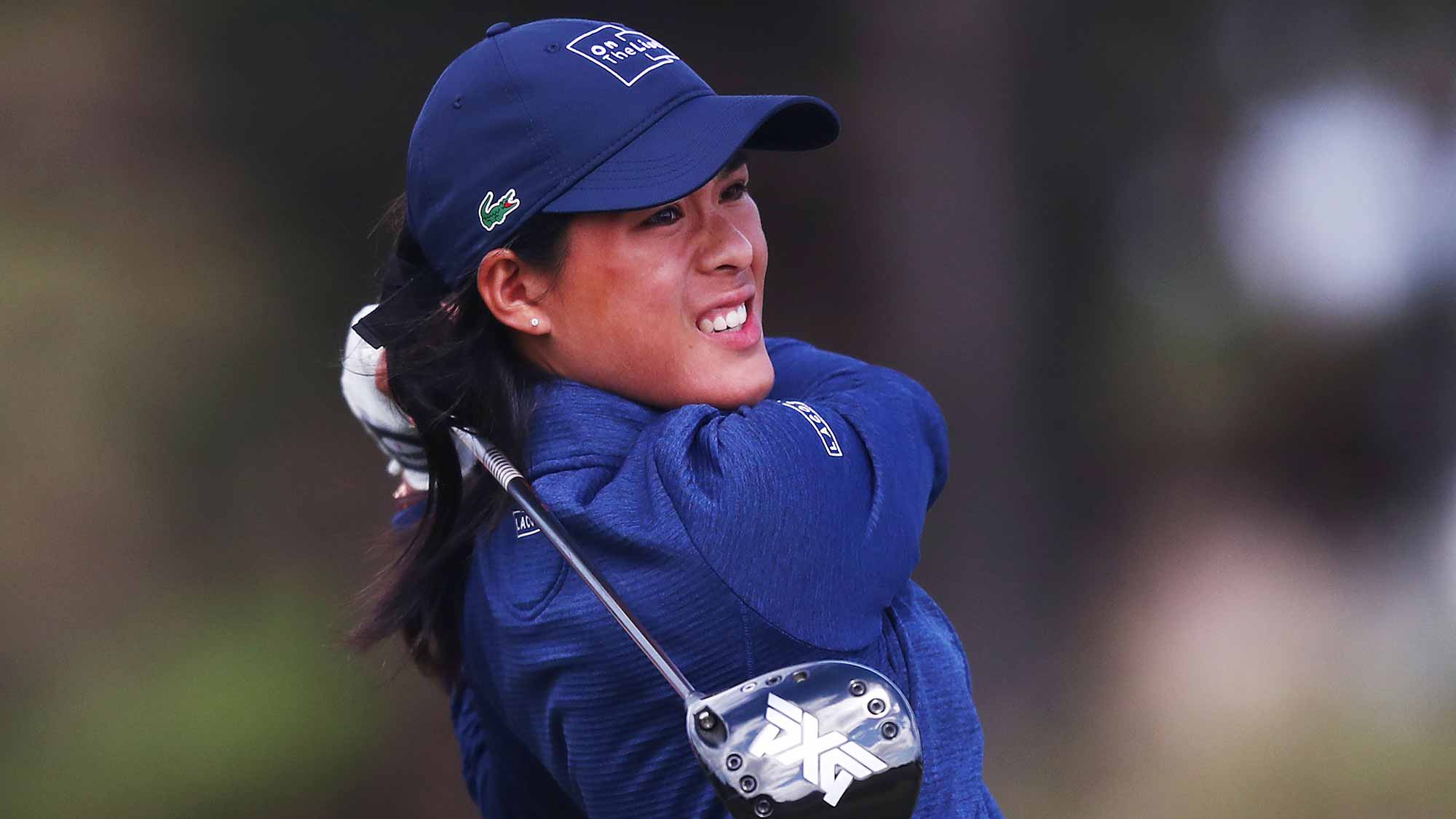 Celine Boutier of France hits a tee shot to the 18th fairway during Day three of the ISPS Handa Vic Open at 13th Beach Golf Club on February 09, 2019 in Geelong, Australia