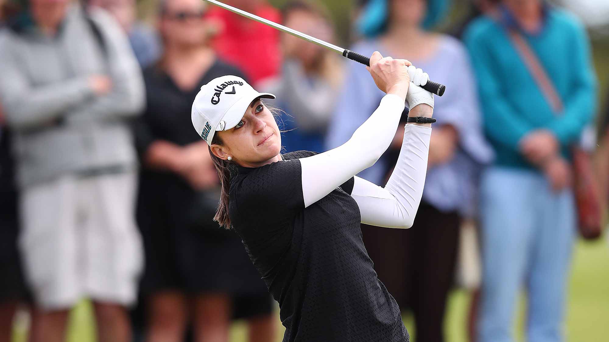 Kim Kaufman of the USA hits an approach shot during day four of the ISPS Handa Vic Open at 13th Beach Golf Club on February 09, 2019 in Geelong, Australia